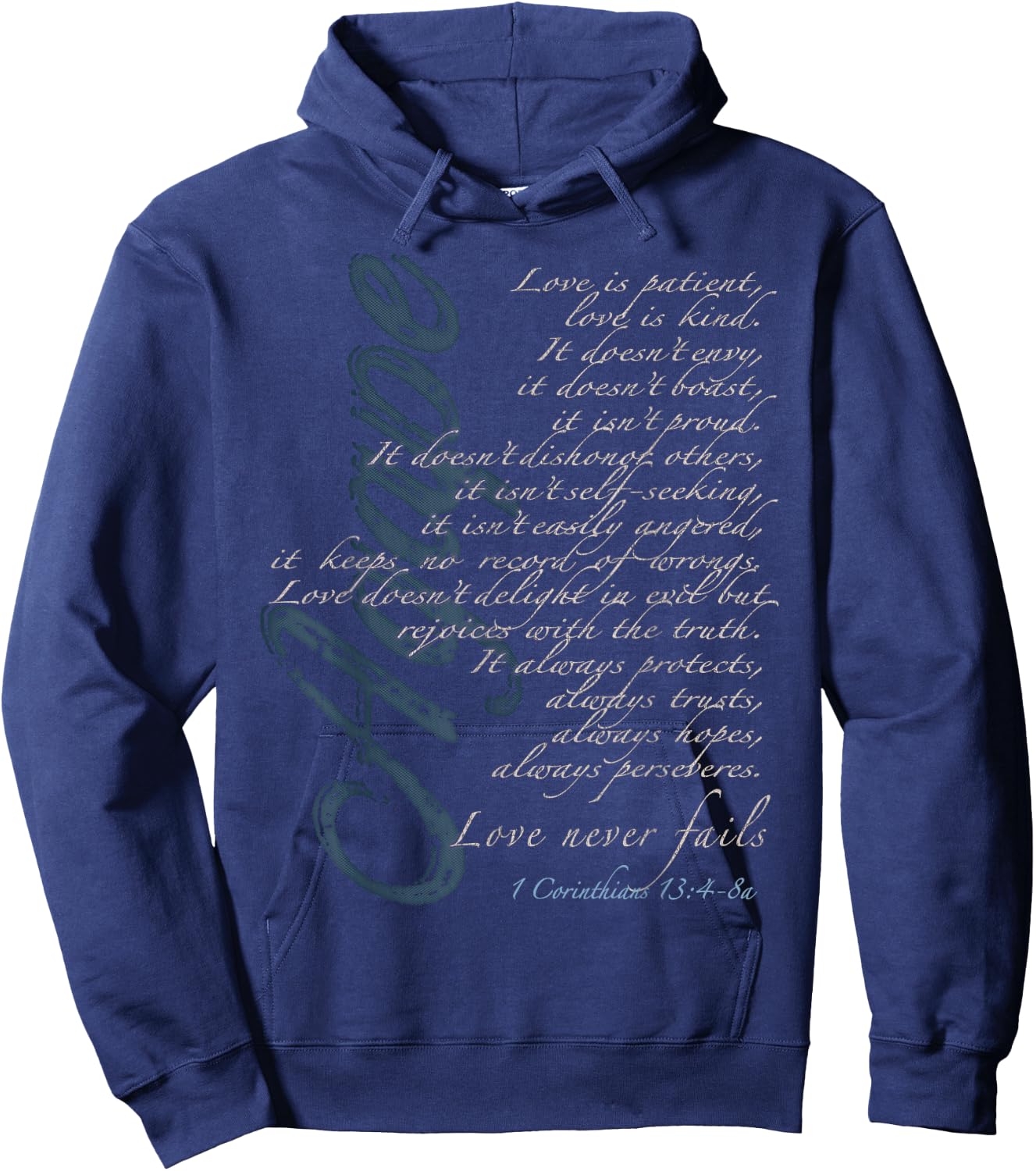 Agape - Love Never Fails - 1 Corinthians 13:4-8a Hoodie - Hoodie | Navy