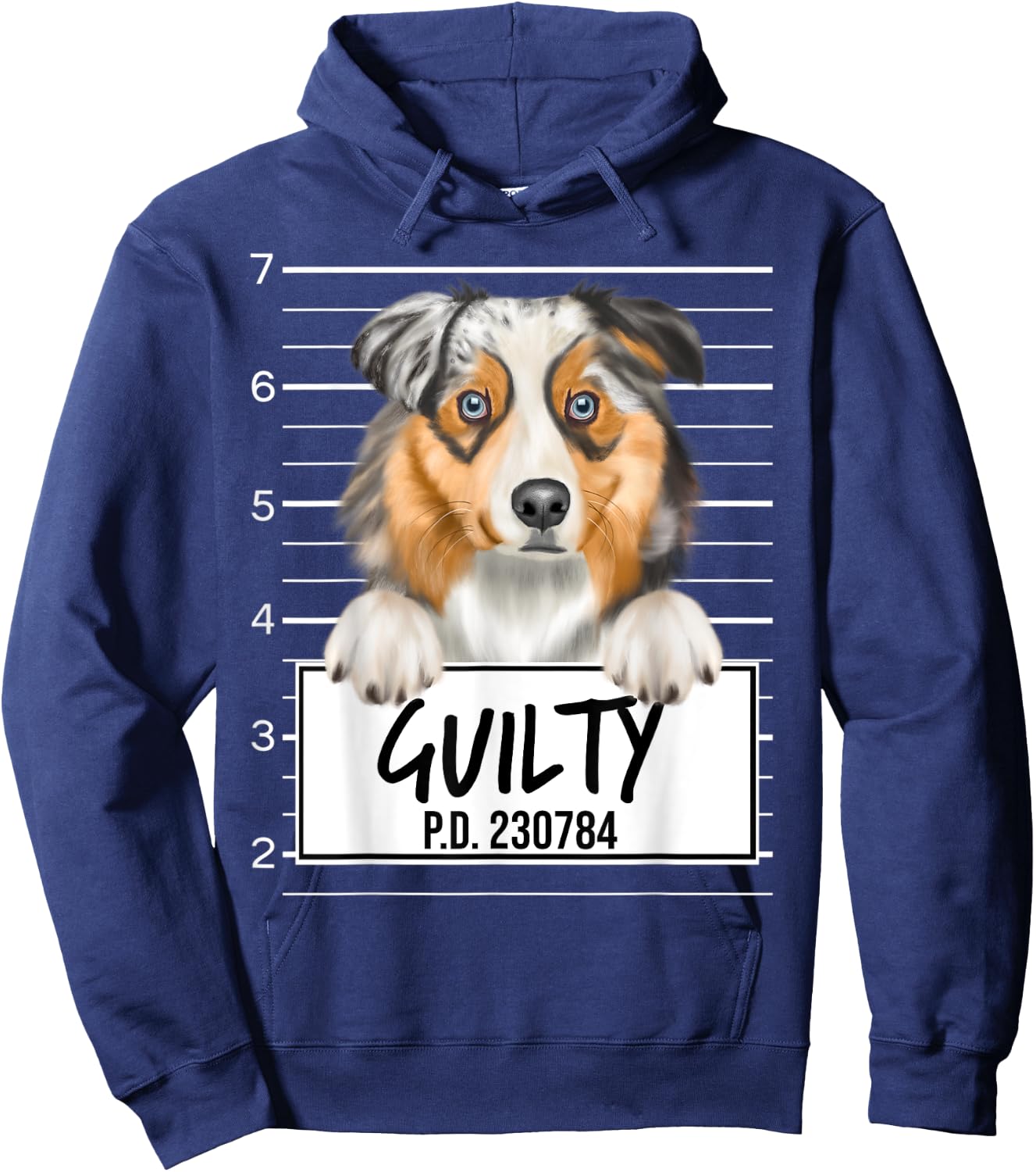 Funny Australian Shepherd Mugshot Guilty Dog Men Women Kids Hoodie - Hoodie | Navy