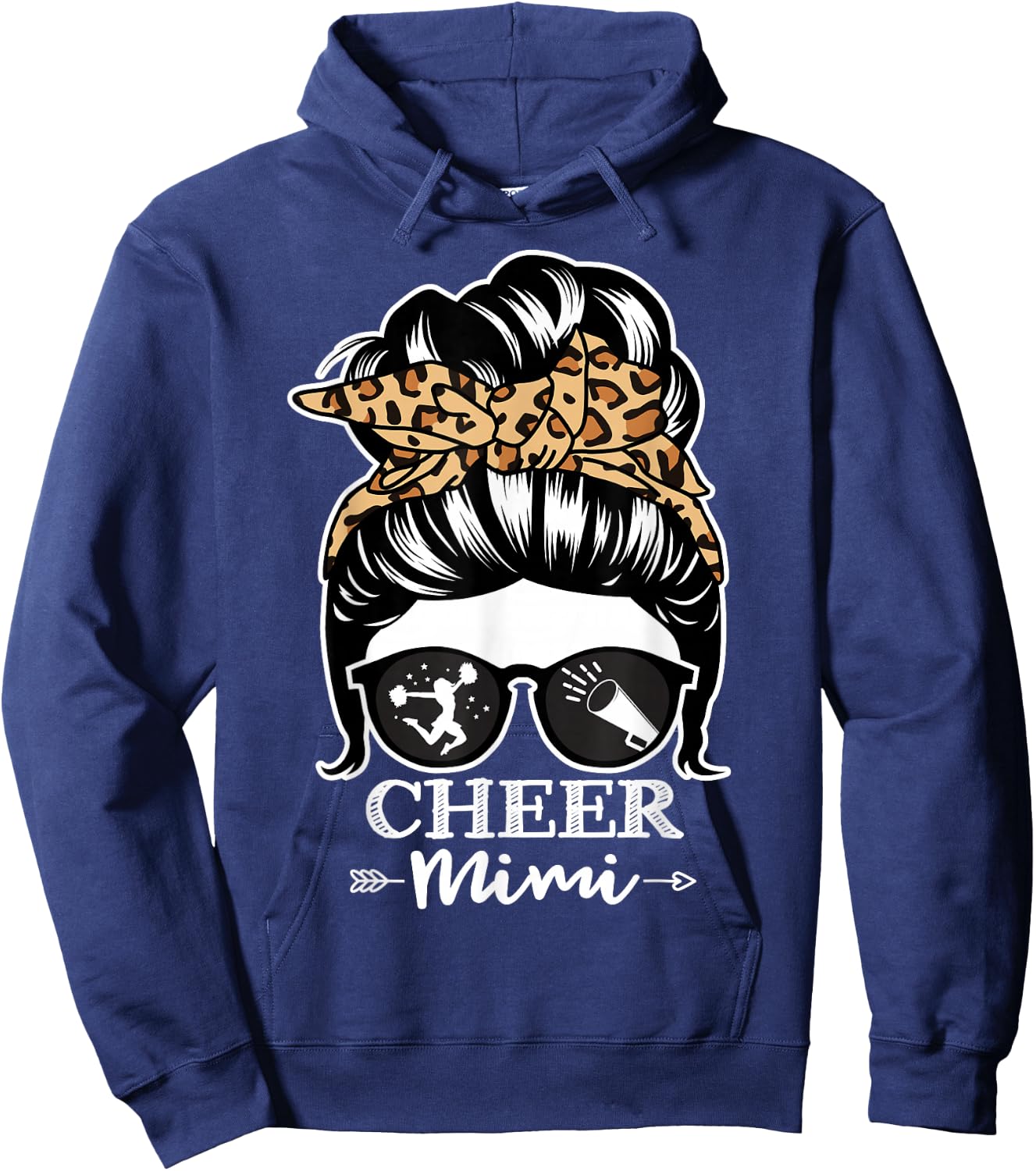 Cheer Mimi Messy Bun Hair Funny Cheerleader Mimi Leopard Hoodie - Hoodie | Navy