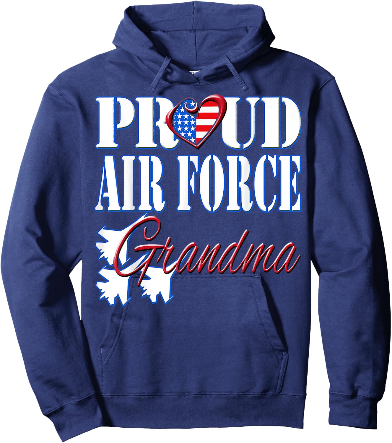 Proud Air Force Grandma Shirt US Heart Military Women Hoodie - Hoodie | Navy
