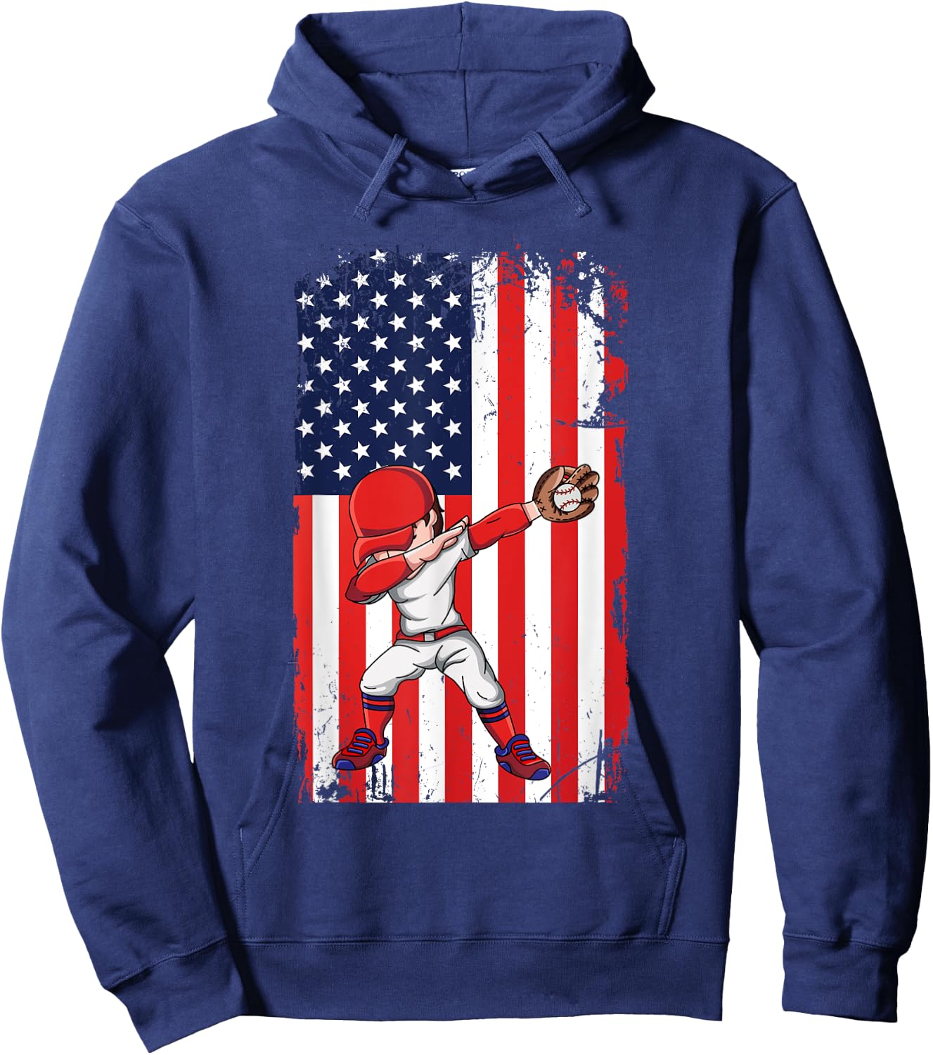 Baseballer Sports Athlete US Flag Dabbing Baseball Player Hoodie - Hoodie | Navy