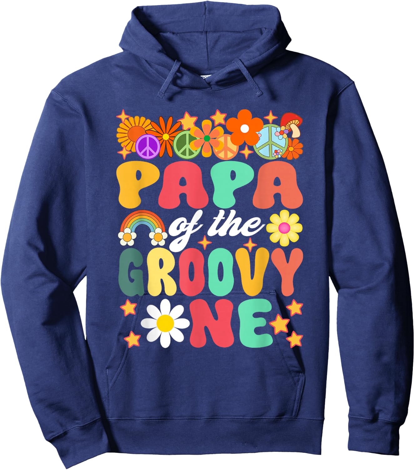 Retro Papa of Groovy One Matching Family 1st Birthday Hoodie - Hoodie | Navy