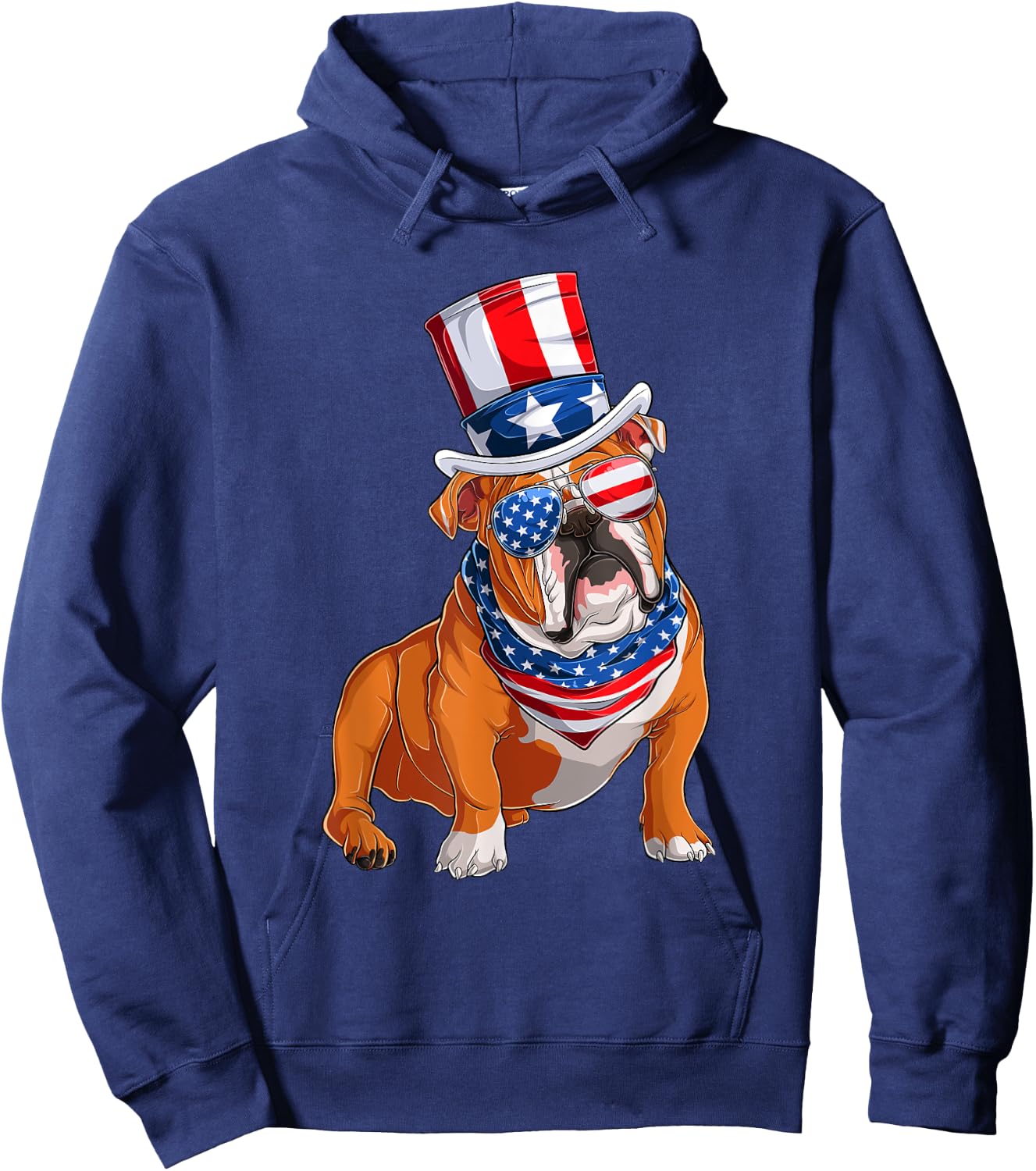 Merica Bulldog Dog 4th of July American Flag Hoodie - Hoodie | Navy