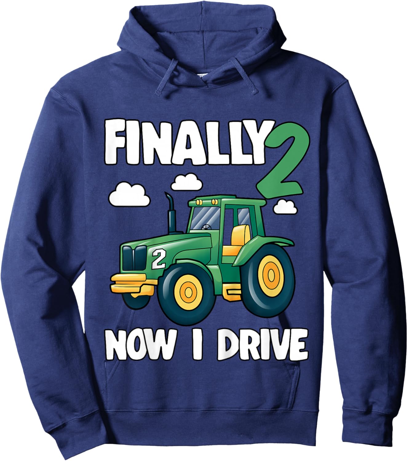 Kids Finally 2 Now I Drive 2nd Birthday Party Boy Tractor Kids Hoodie - Hoodie | Navy