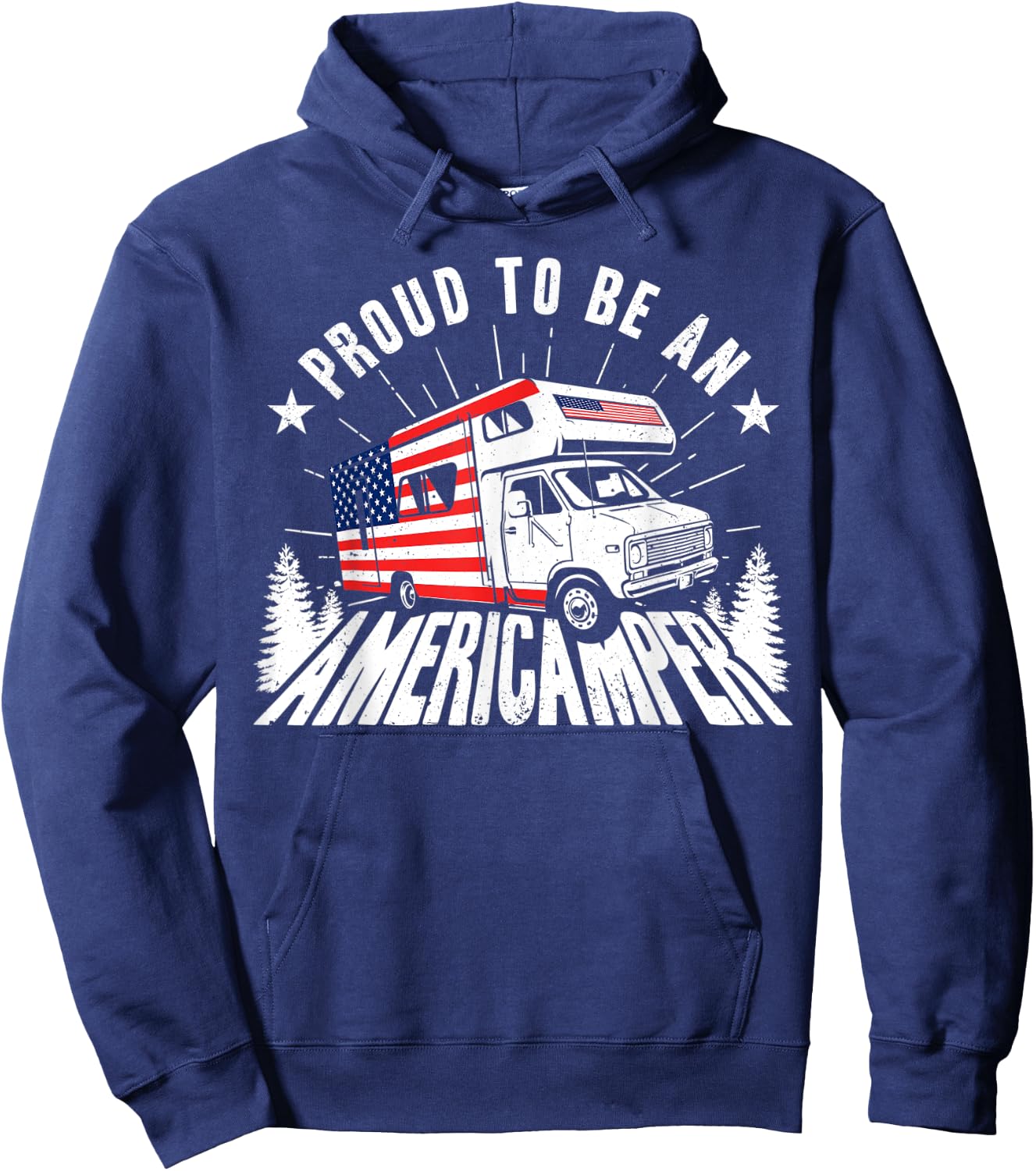 Proud Americamper USA Flag 4th of July RV Camper Camping Men Hoodie - Hoodie | Navy
