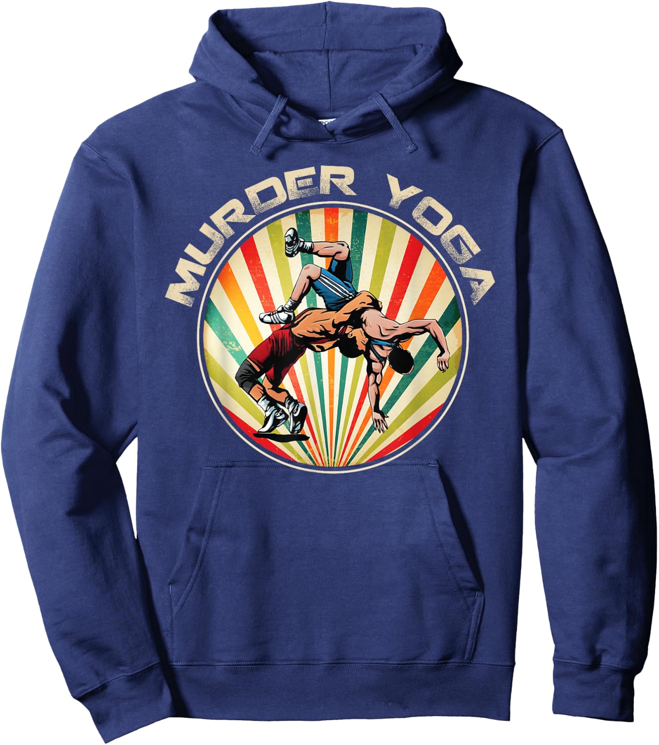 Wrestler Murder Yoga Vintage Retro Sunset Funny Wrestling Hoodie - Hoodie | Navy