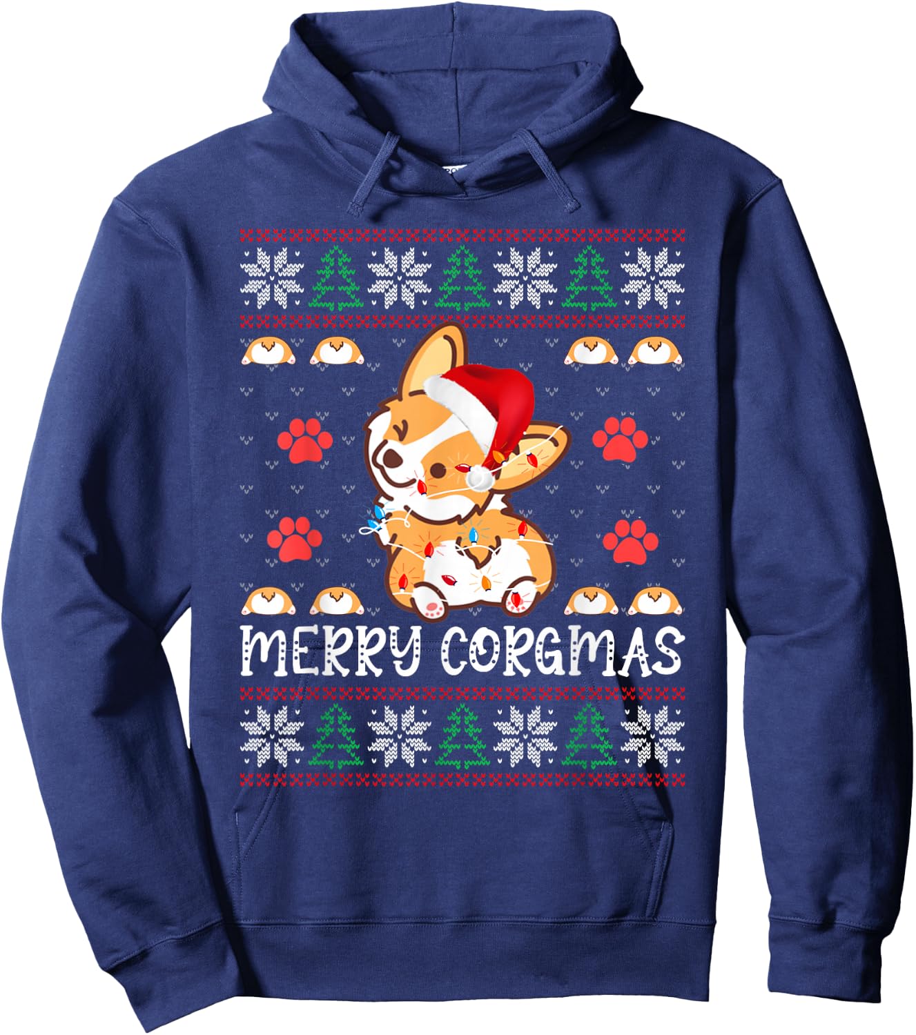 Merry Corgmas Santa Claus Corgi Dog Xmas Tree Ugly Christmas Hoodie - Hoodie | Navy