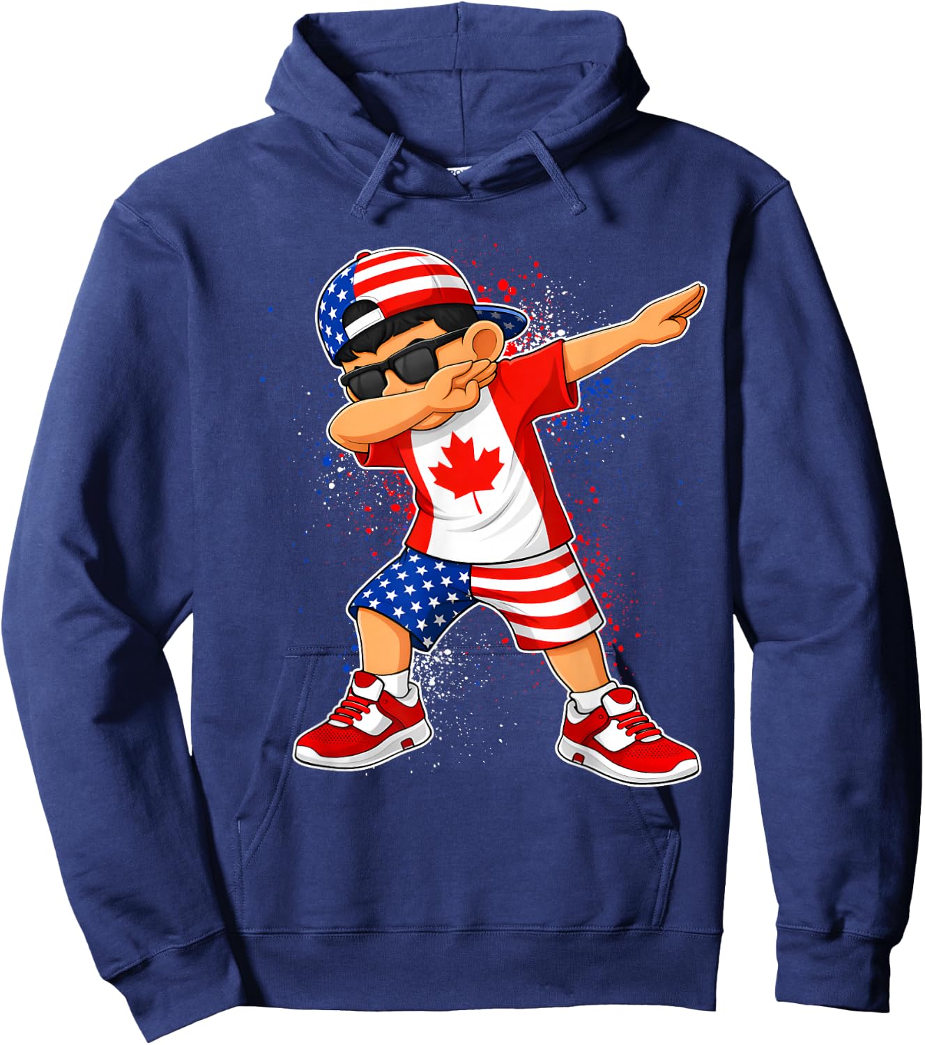 Half American Canadian Boy Dabbing Canada Pride Boys Kids Hoodie - Hoodie | Navy