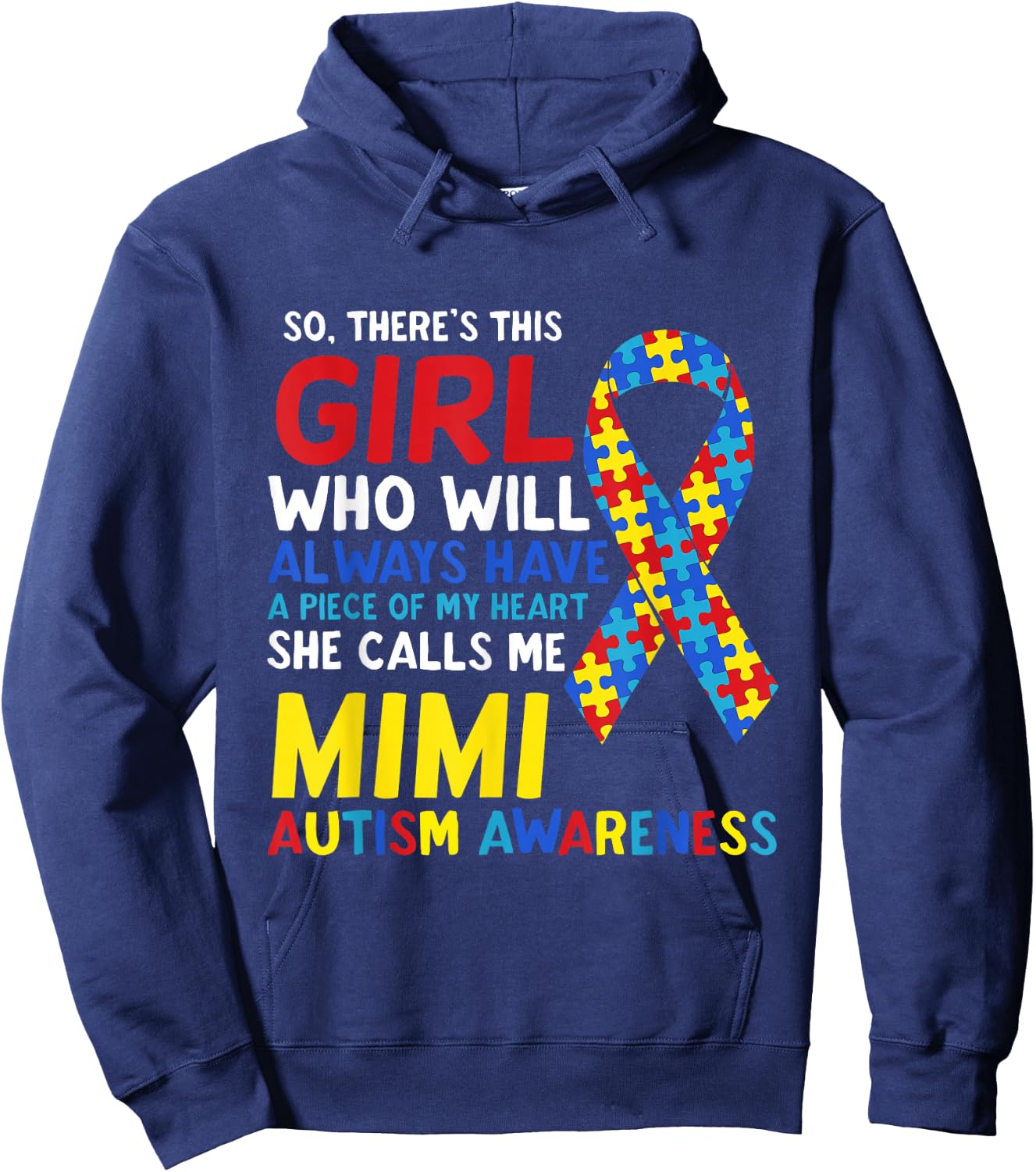 There's This Girl She Calls Me Mimi Grandma Autism Awareness Hoodie - Hoodie | Navy