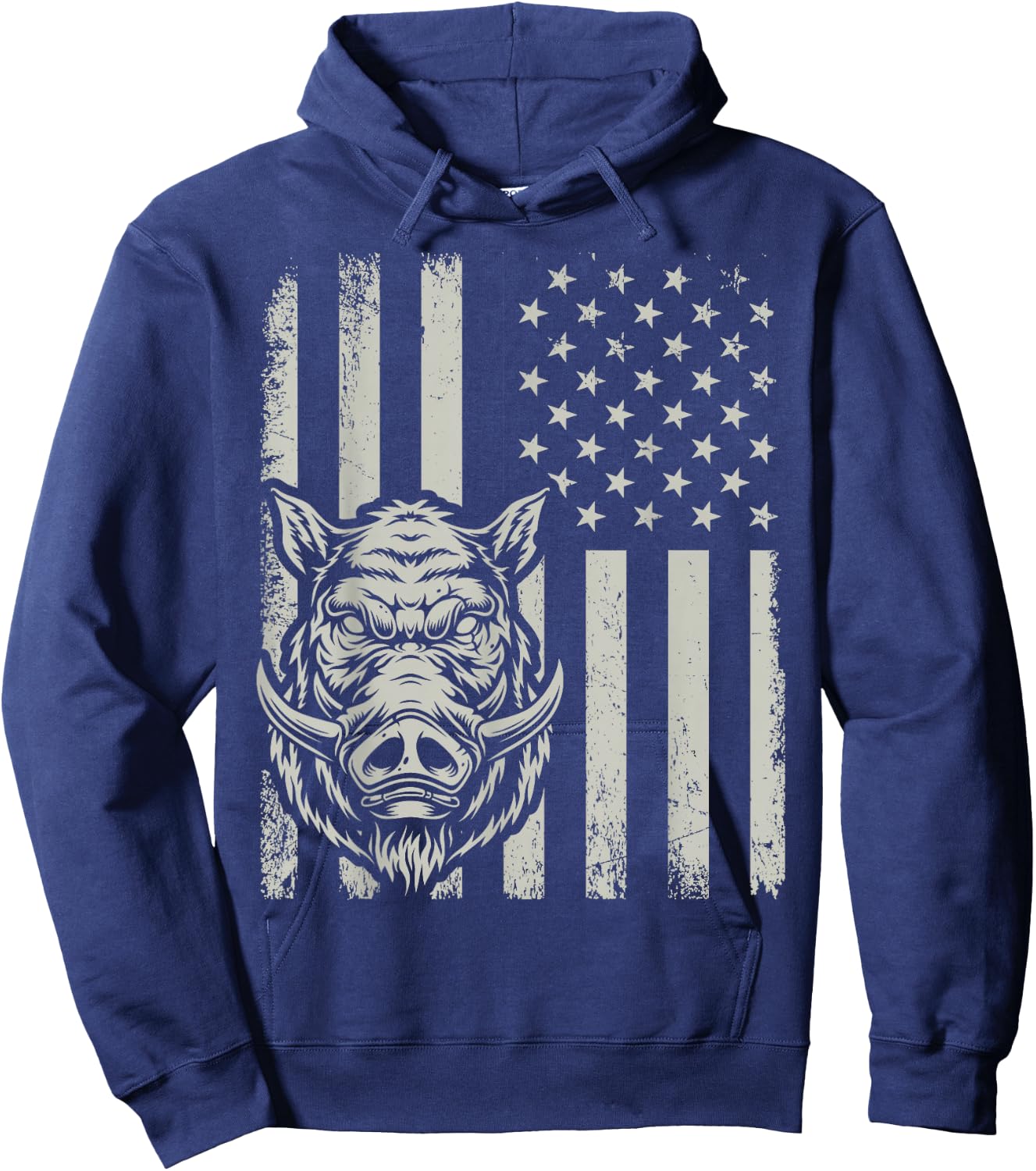 Proud Patriotic Wild Boar Hunting Lover American Flag Hoodie - Hoodie | Navy