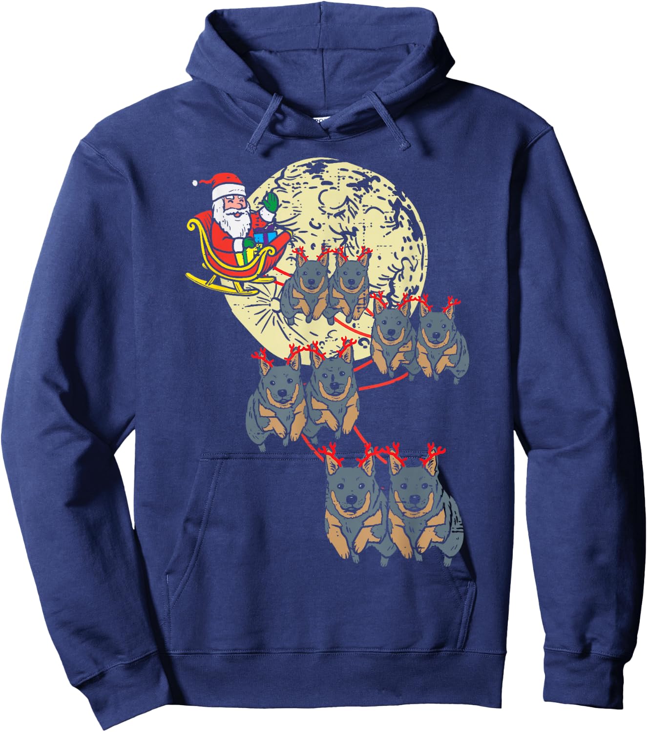 Reindeer Heeler Santa Christmas Animal Cattle Dog Xmas PJ Hoodie - Hoodie | Navy