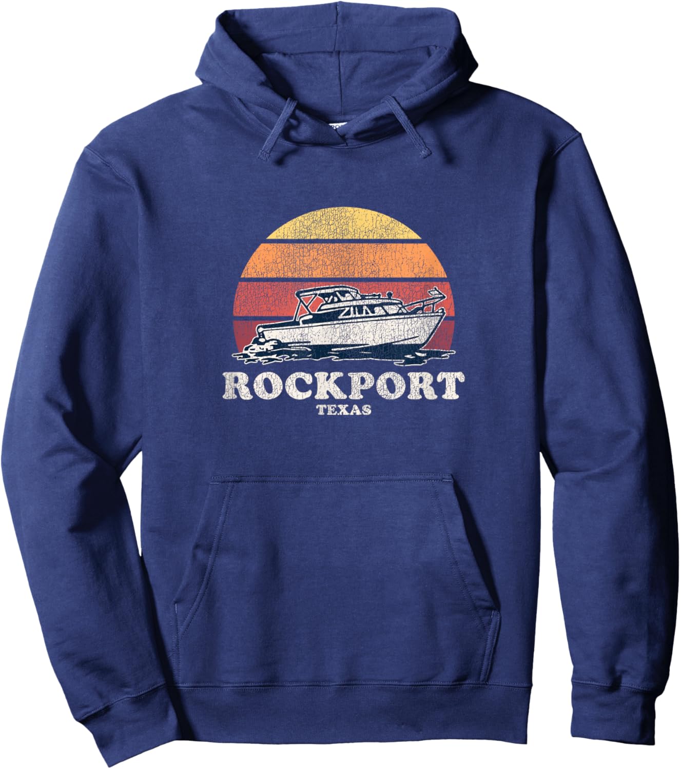 Rockport TX Vintage Boating 70s Retro Boat Design Hoodie - Hoodie | Navy