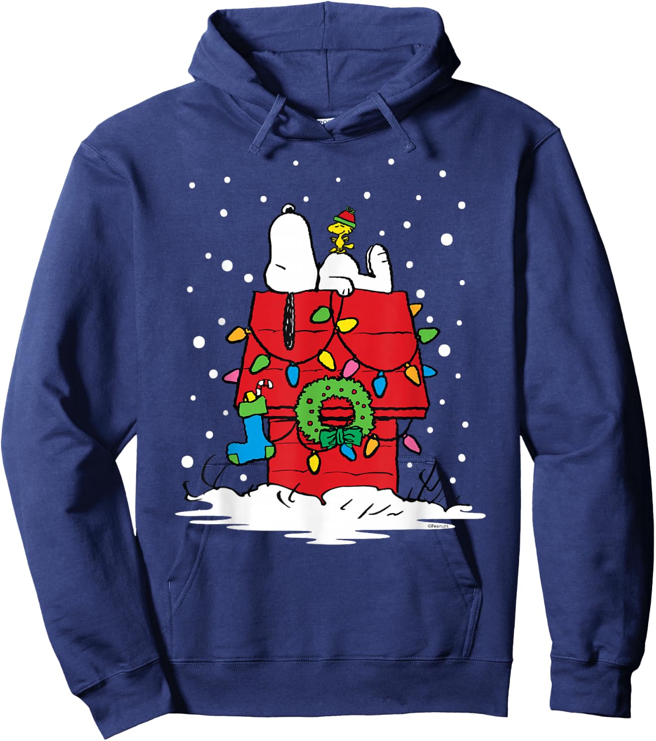 Peanuts Holiday Snoopy and Woodstock Stocking Hoodie - Hoodie | Navy