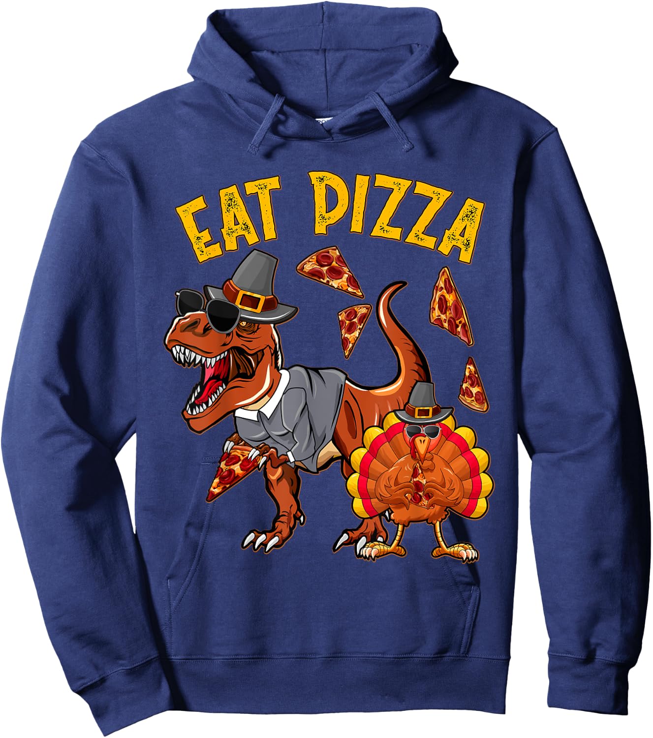 Eat Pizza Funny Turkey T Rex Youth Thanksgiving Boys Toddler Hoodie - Hoodie | Navy