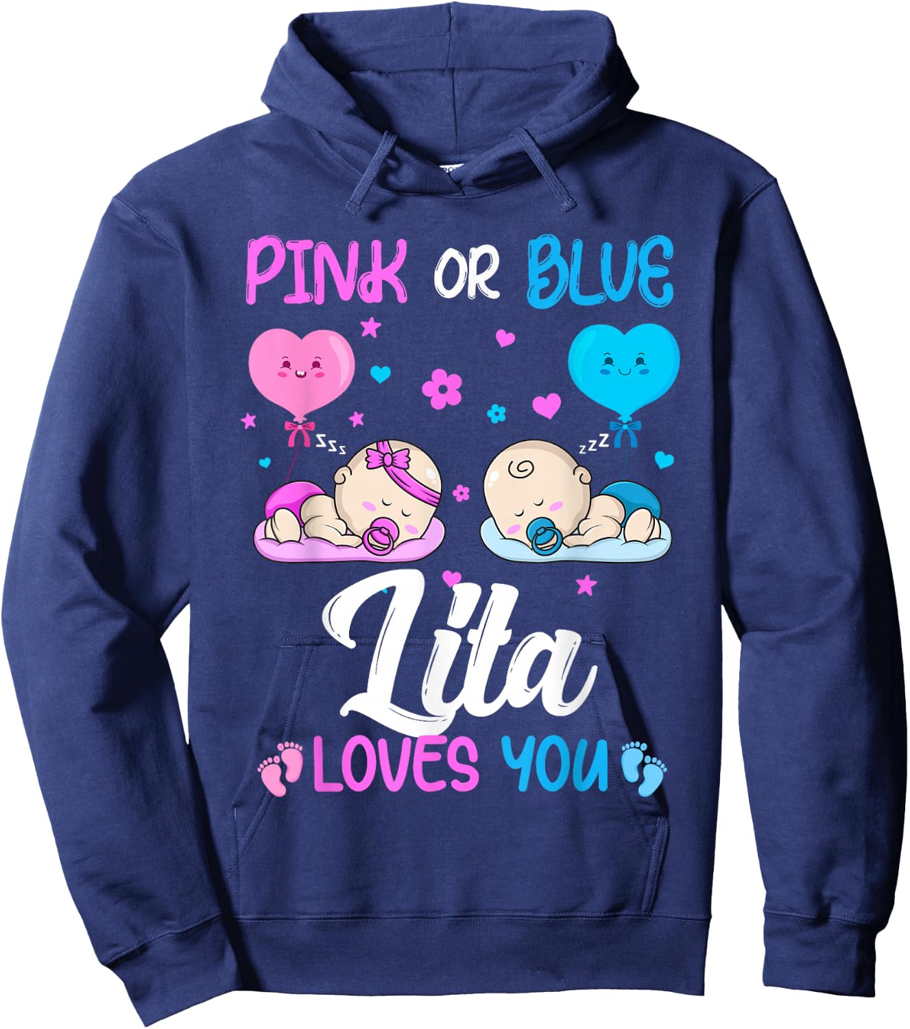 Gender Reveal Pink or Blue Lita Loves You New Grandma Hoodie - Hoodie | Navy