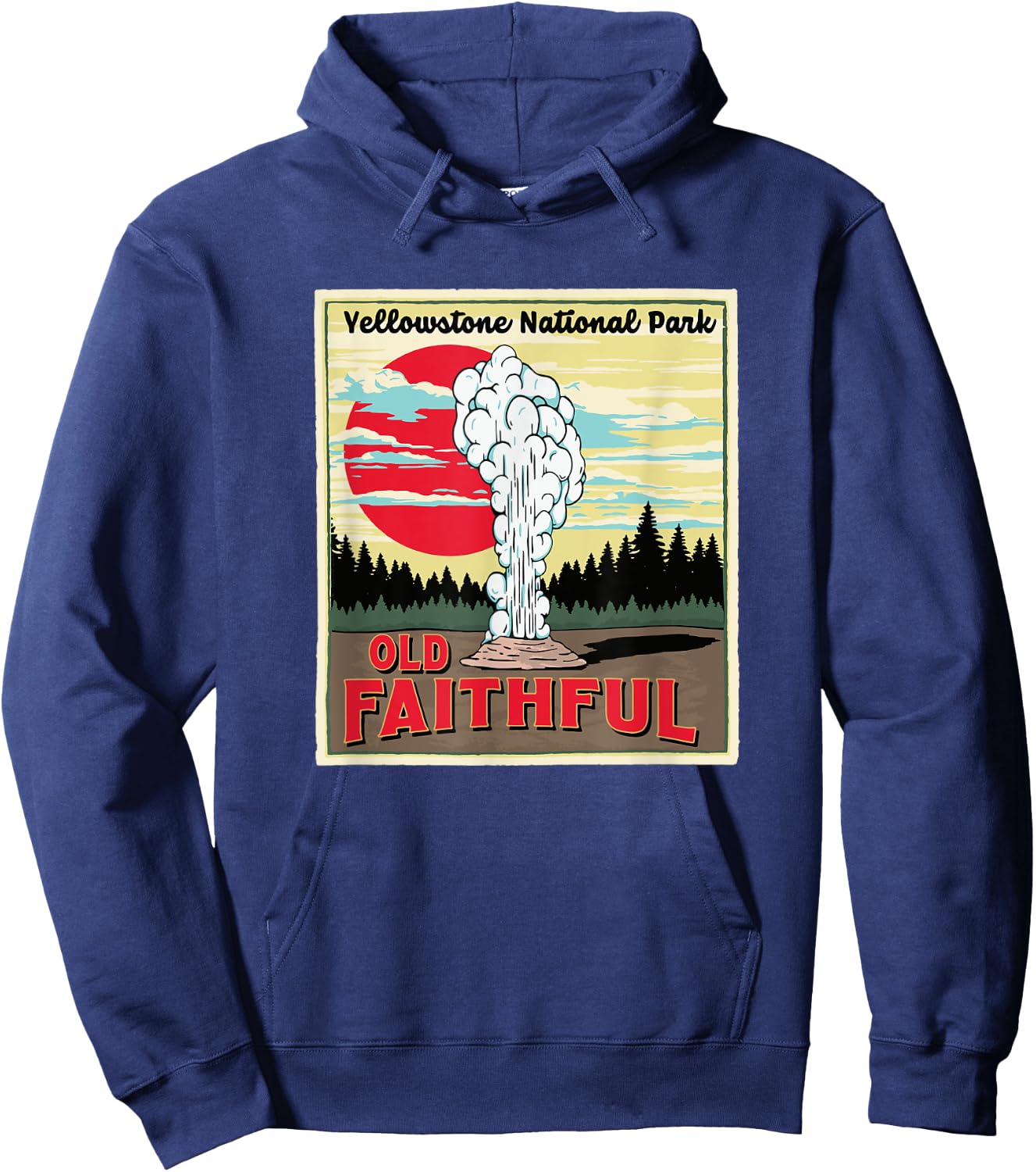 Old Faithful Geyser Yellowstone National Park Retro Vintage Hoodie - Hoodie | Navy