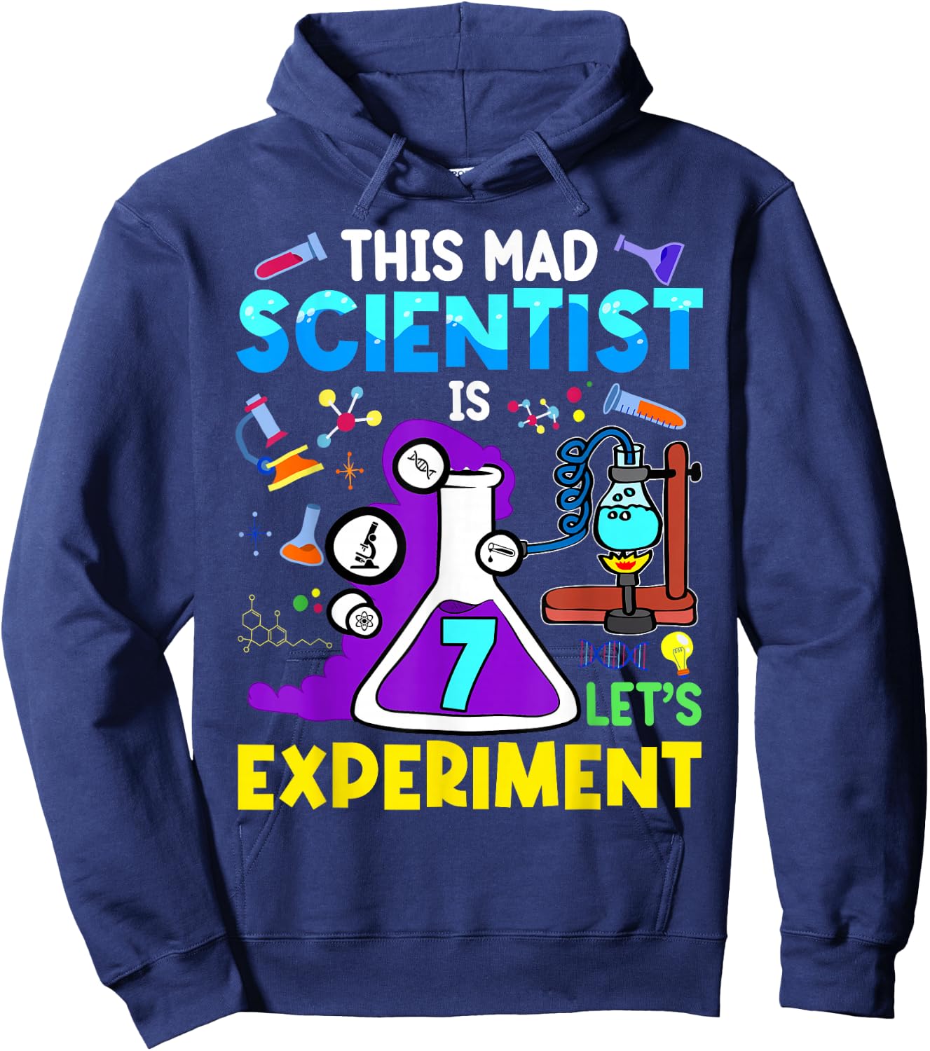 7 Year Old Science Theme Party 7th Birthday Let's Experiment Hoodie - Hoodie | Navy