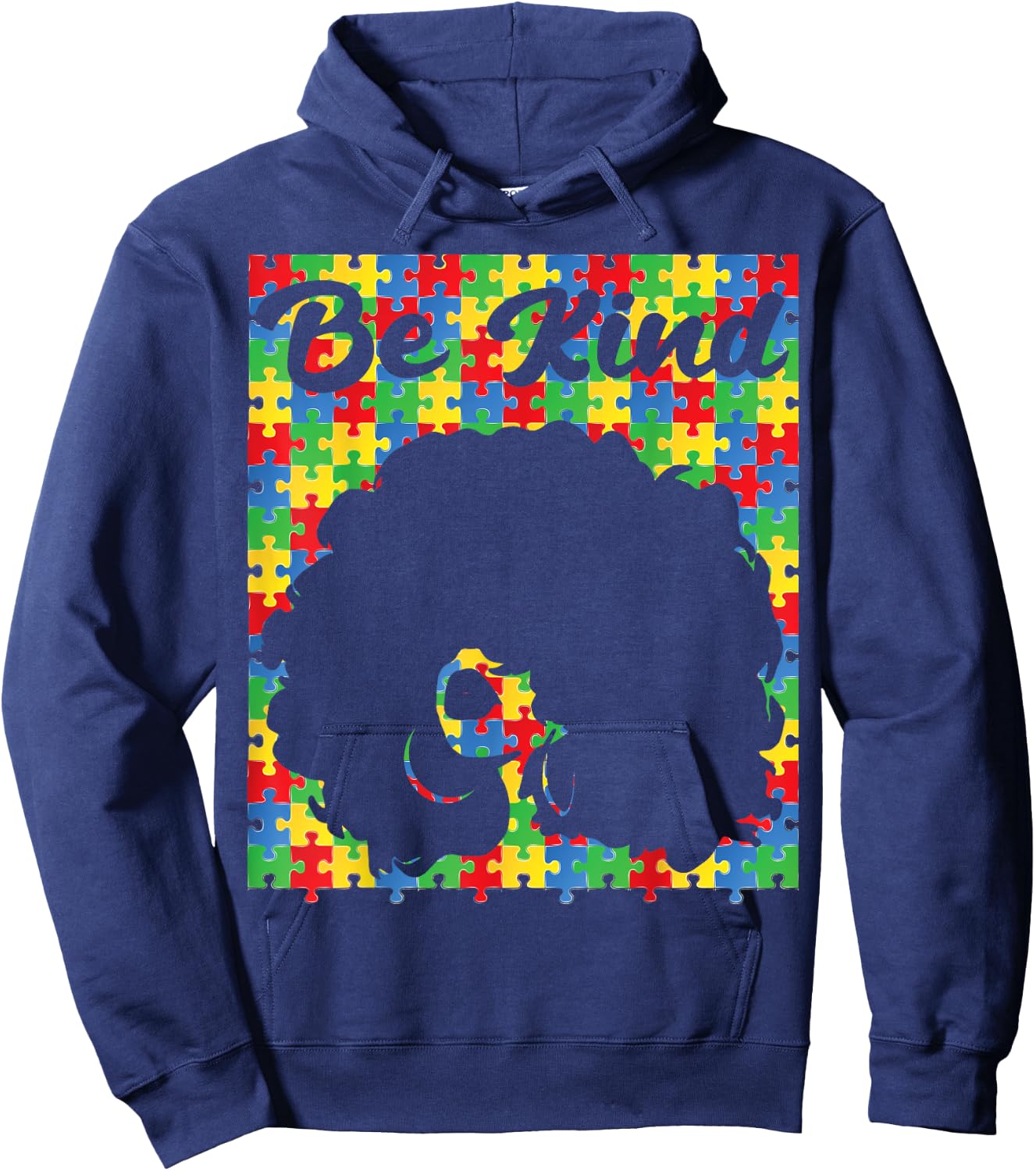 Be Kind Autism Awareness Afro Girl African american puzzle Hoodie - Hoodie | Navy