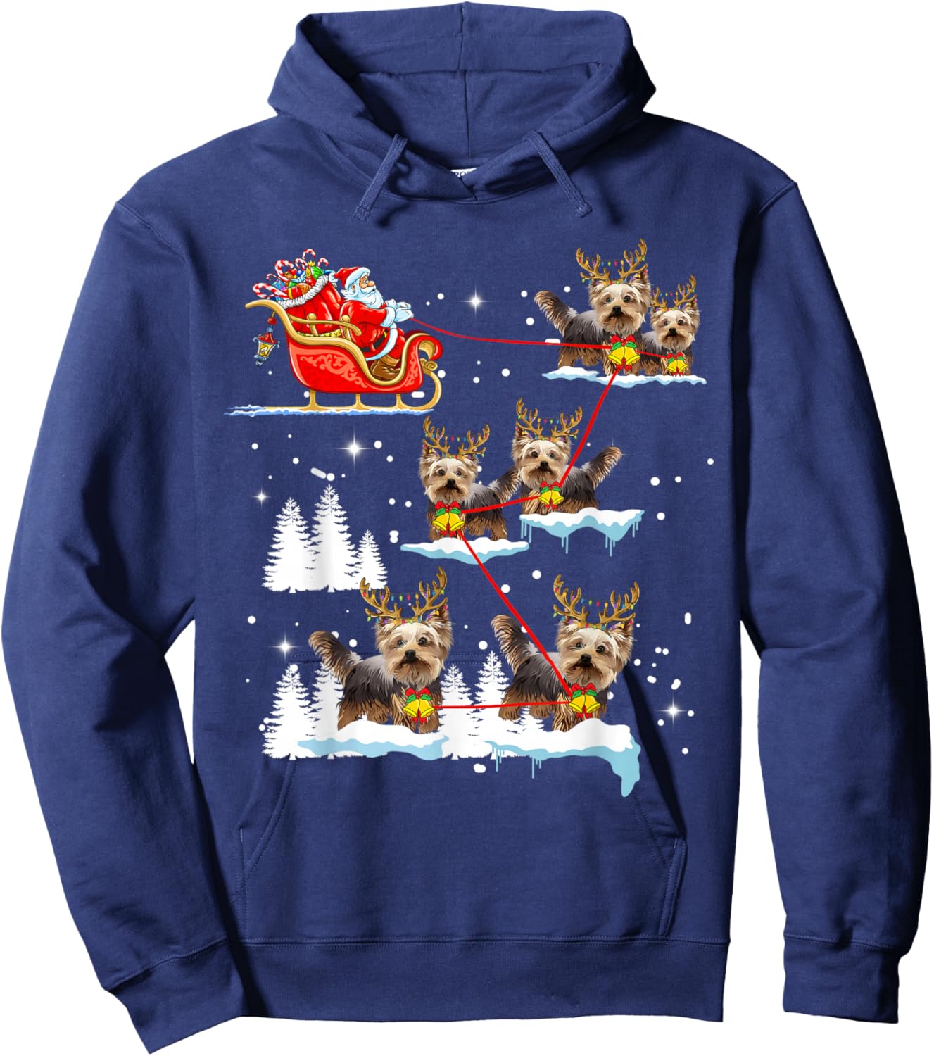 Funny Yorkie Christmas Pajama Santa Reindeer Hoodie - Hoodie | Navy