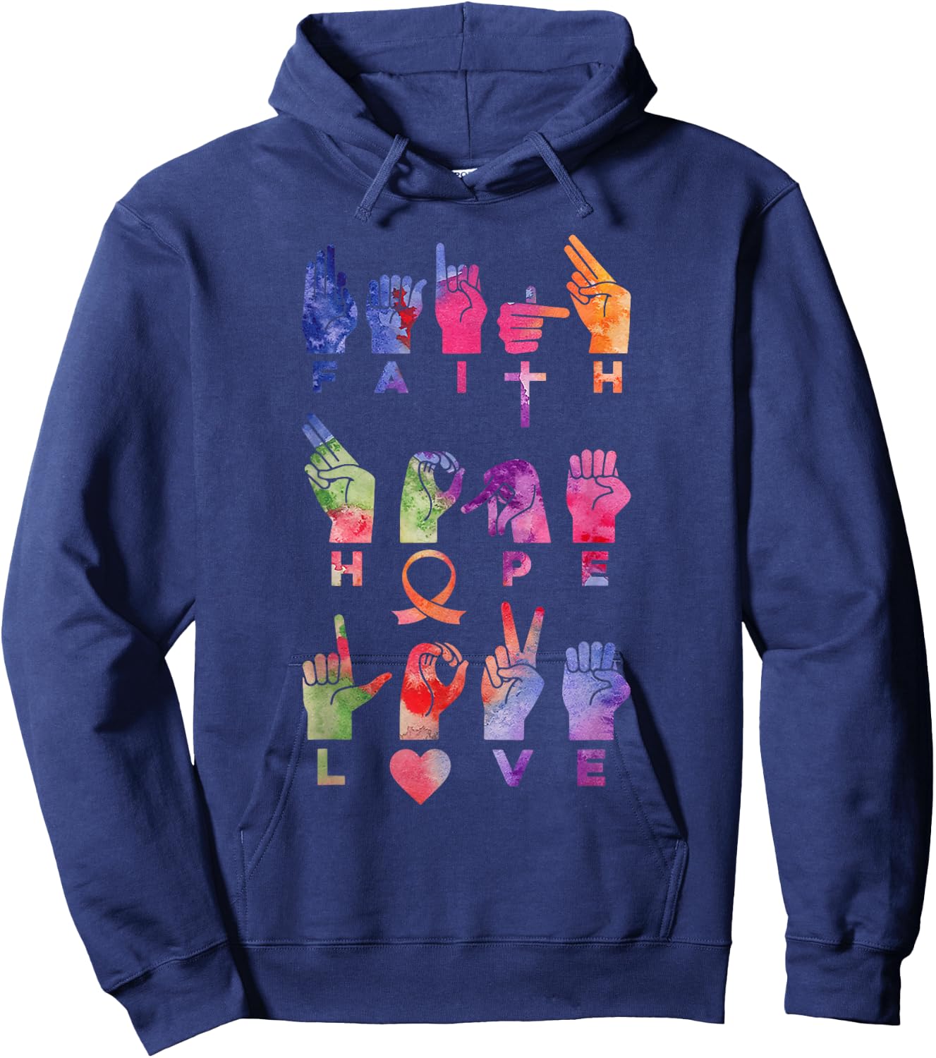 Faith Hope Love ASL American Sign Language Hoodie - Hoodie | Navy
