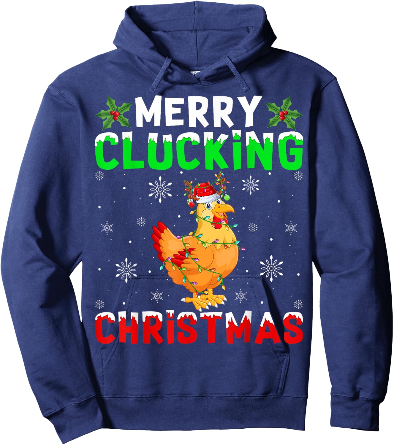 Matching Family Santa Chicken Merry Clucking Christmas Hoodie - Hoodie | Navy