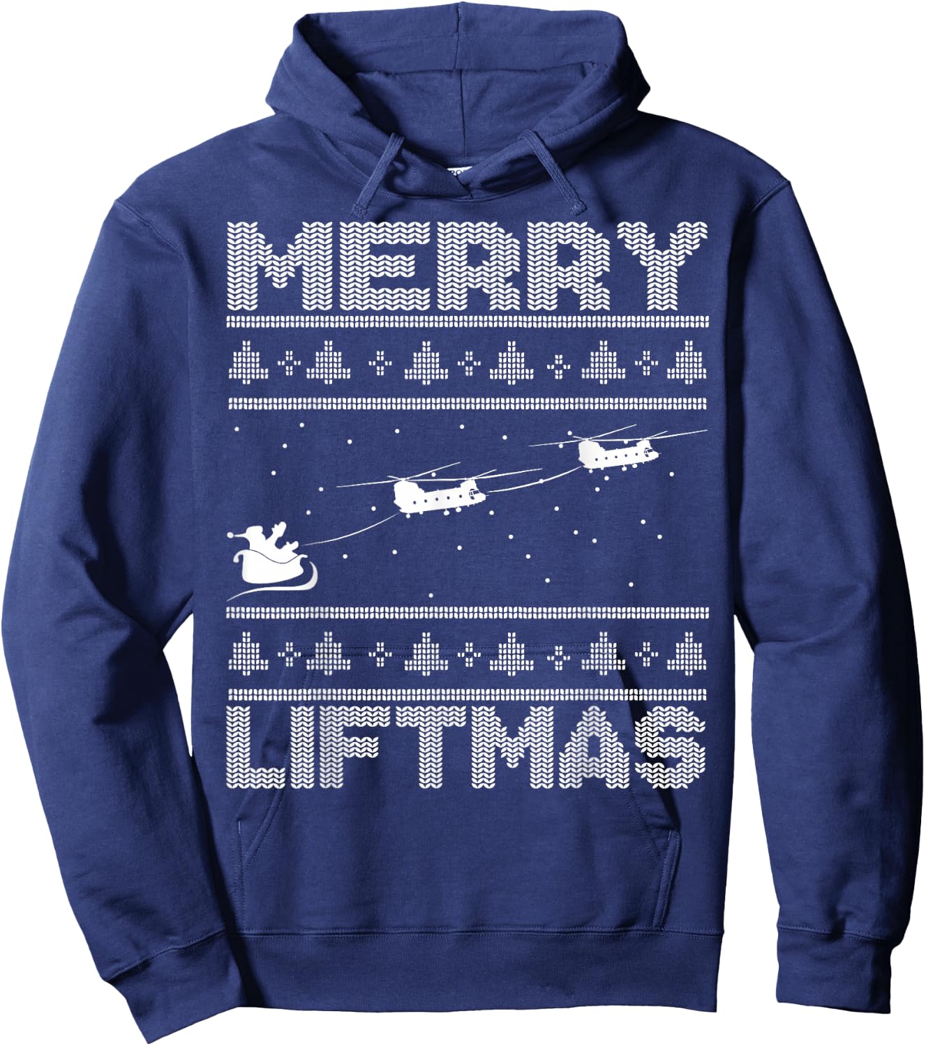 THE SALTY VETERAN Merry Liftmas Chinook Helicopter Ugly Christmas Kids Hoodie - Hoodie | Navy