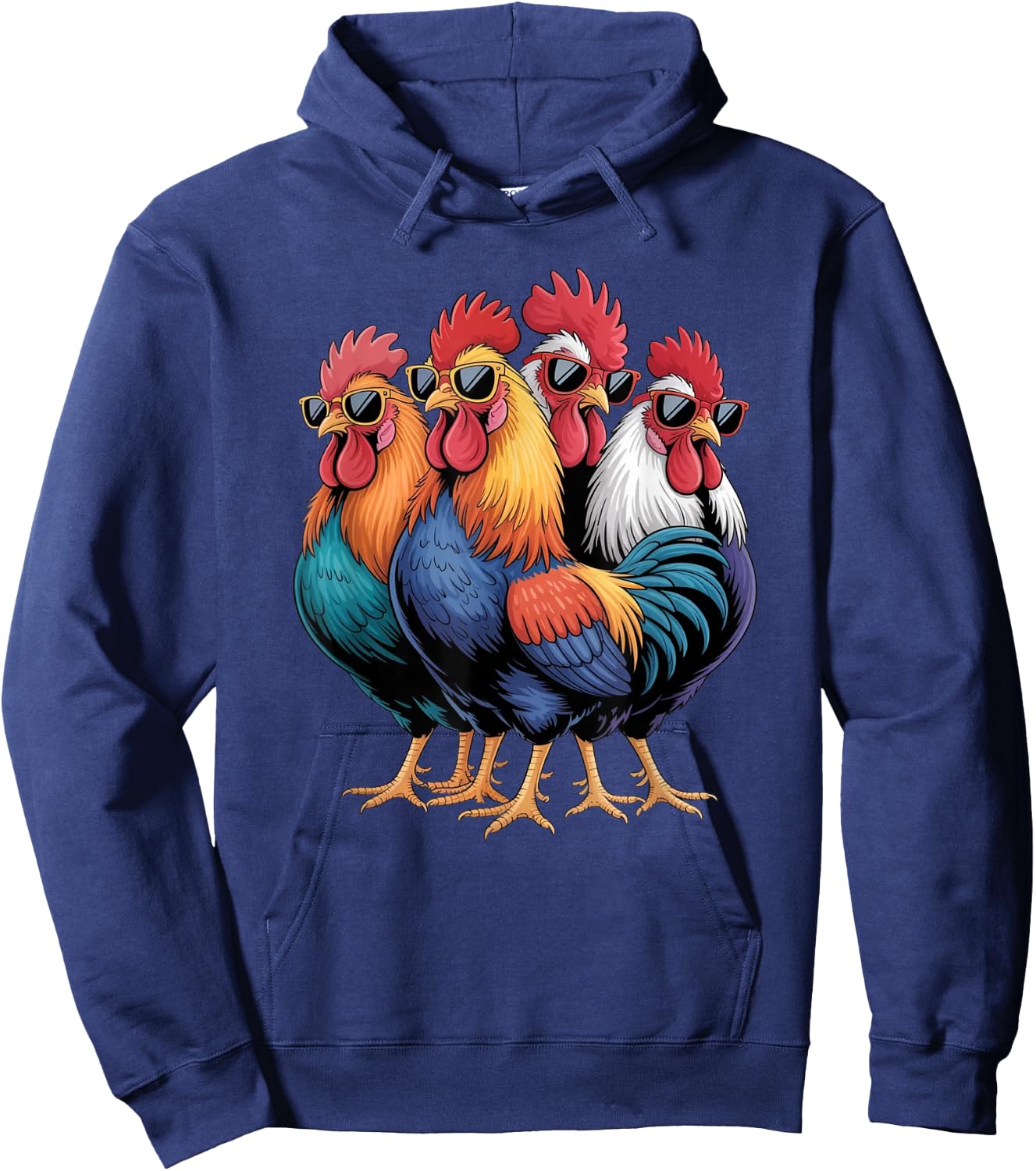 Cool Roosters with Sunglasses Colorful Chicken Farm Humour Hoodie - Hoodie | Navy