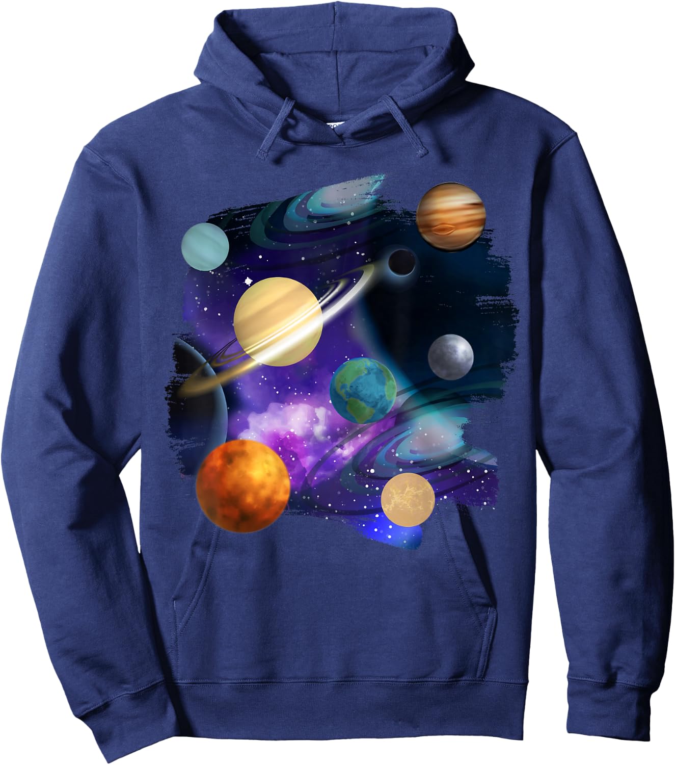 Colorful Solar System Graphic Space Hoodie - Hoodie | Navy