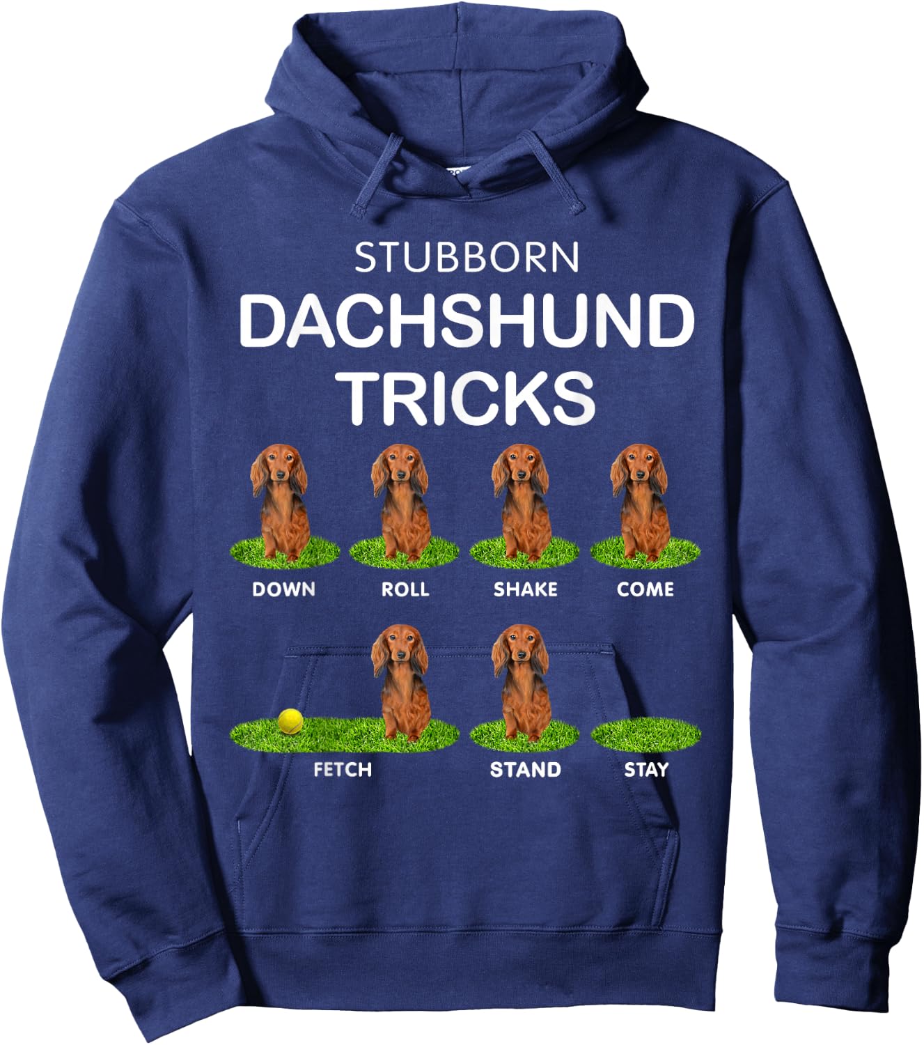 Thick Headed Dog - Funny Long Hair Dachshund for Christmas Hoodie - Hoodie | Navy