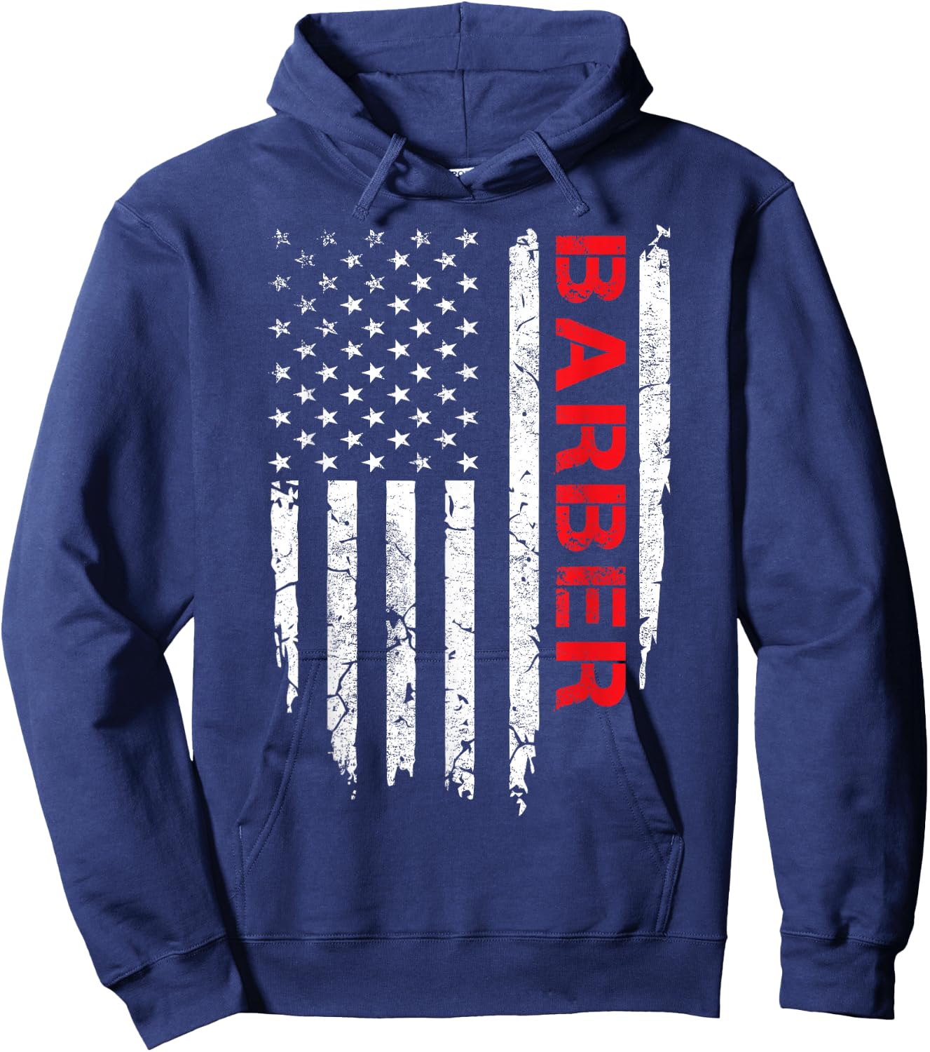 Vintage American Flag Barber 4th of July Patriotic Hoodie - Hoodie | Navy