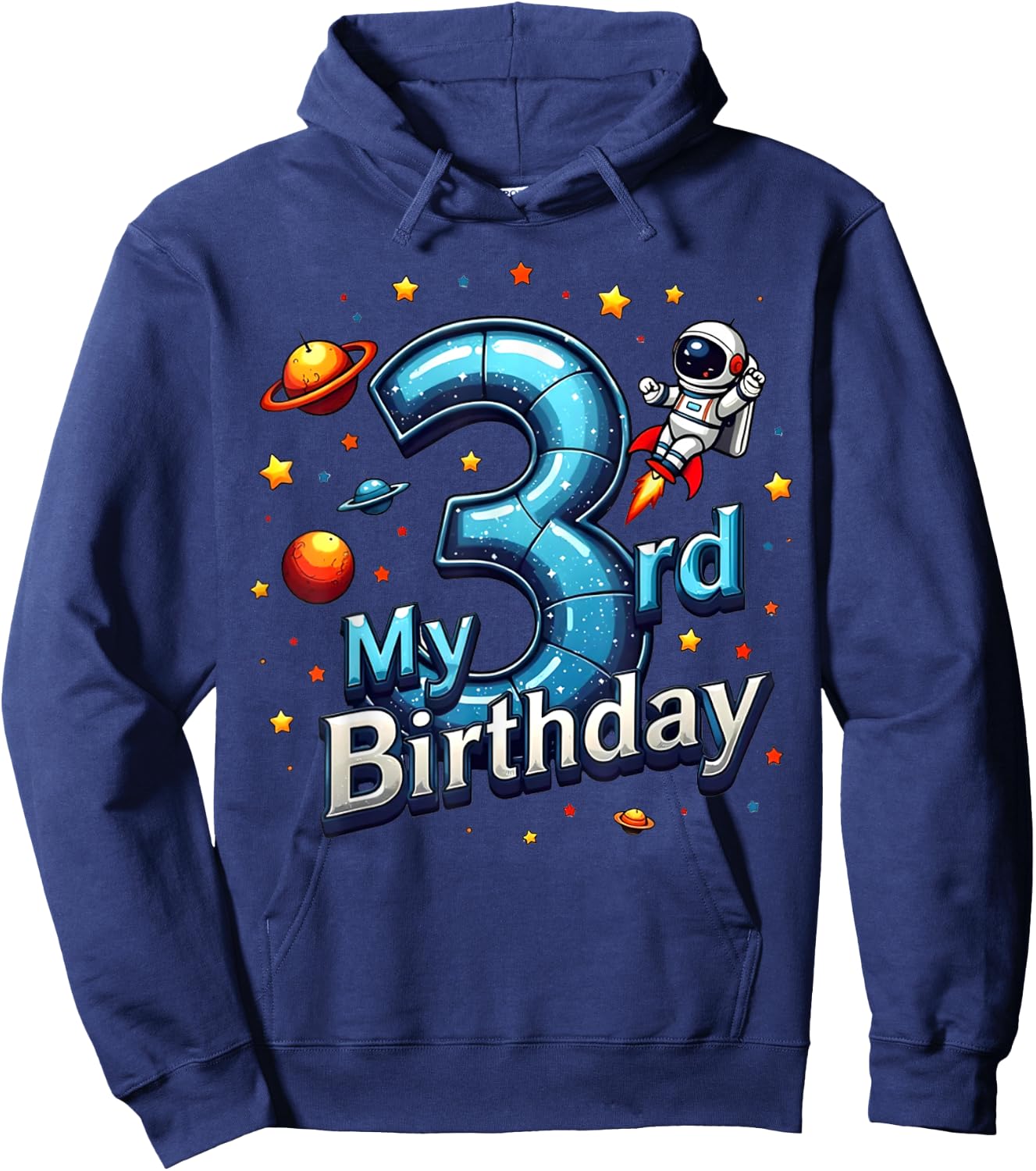 3 Years Old Birthday Boy Kids Astronaut 3rd Bday Space Party Hoodie - Hoodie | Navy