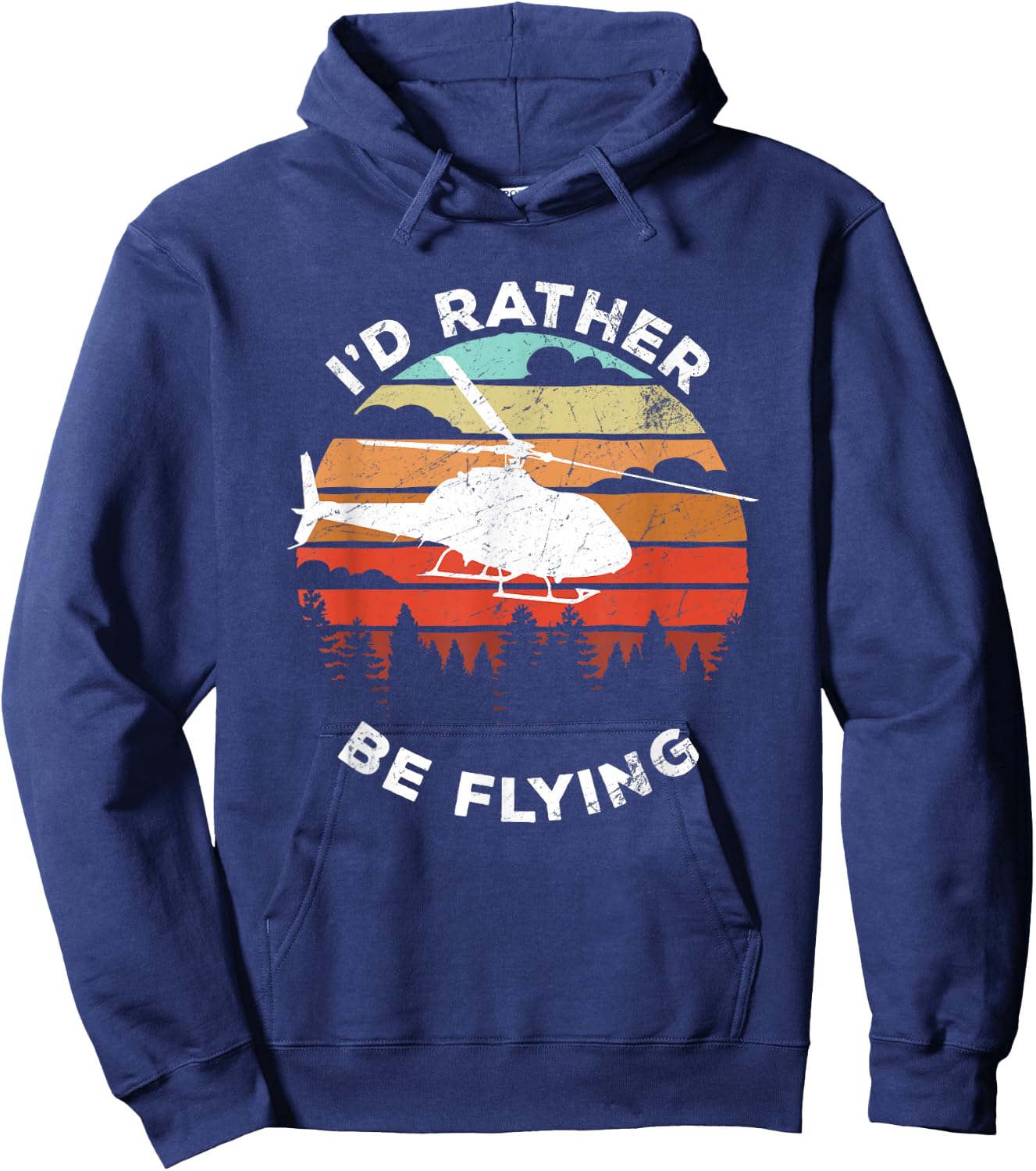 Helicopter Funny Pilot Gift I'd Rather Be Flying Retro Hoodie - Hoodie | Navy