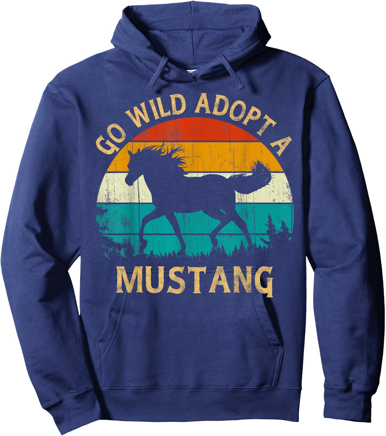 Vintage Sunset Wild Mustang Horse Go Wild Adopt a Mustang Hoodie - Hoodie | Navy
