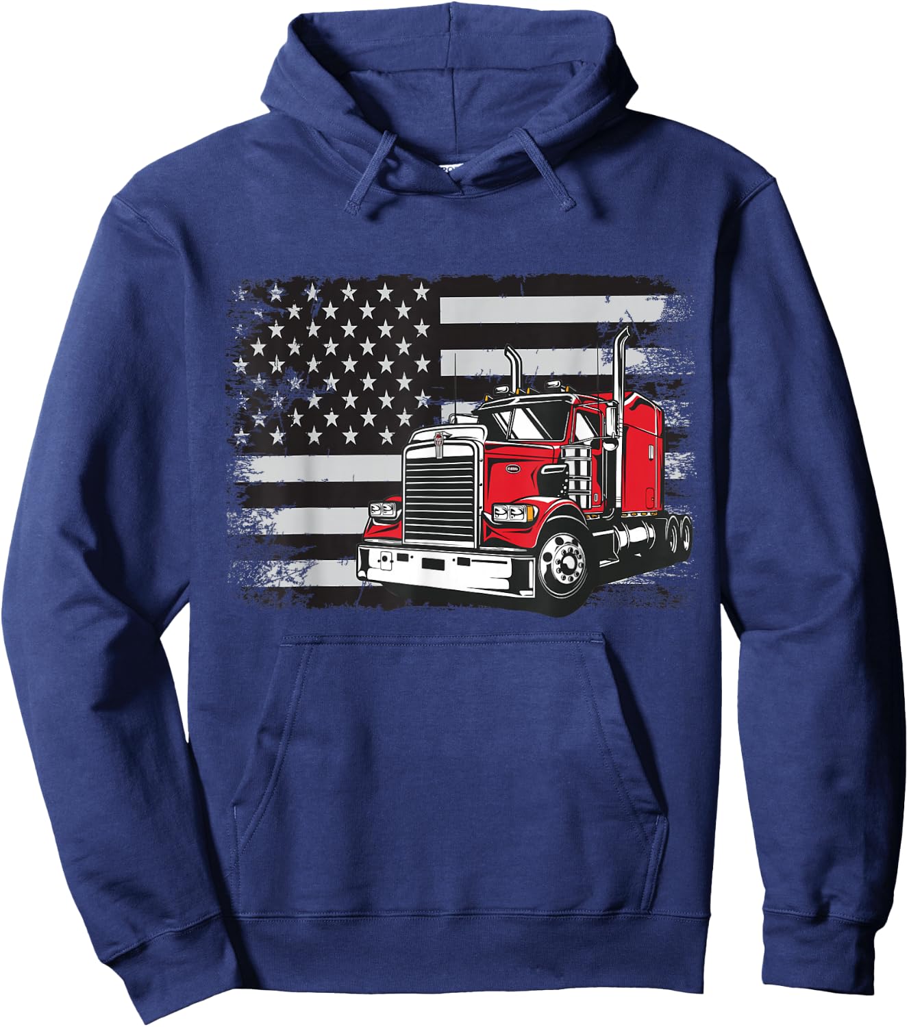 US American Flag Semi Truck Driver Hoodie - Hoodie | Navy