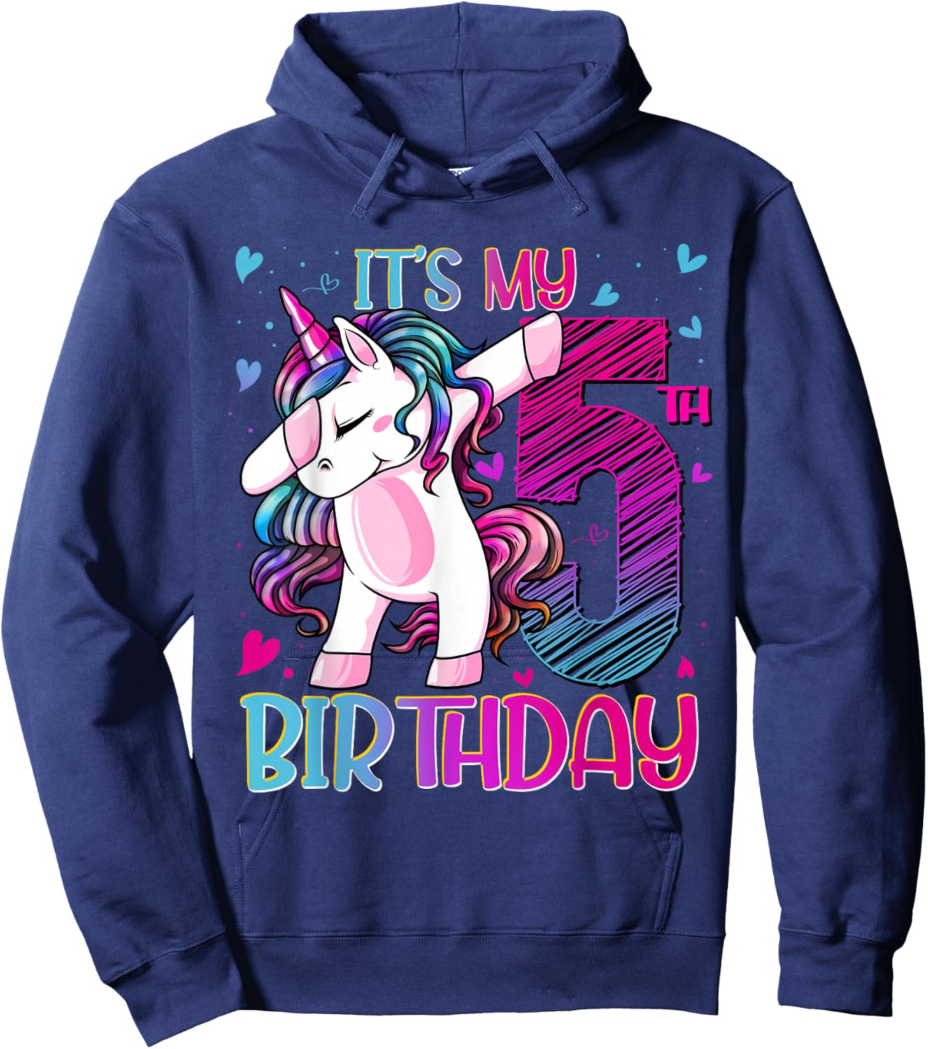 5 Year Old Unicorn Dabbing 5th Birthday Girl Unicorn Party Hoodie - Hoodie | Navy