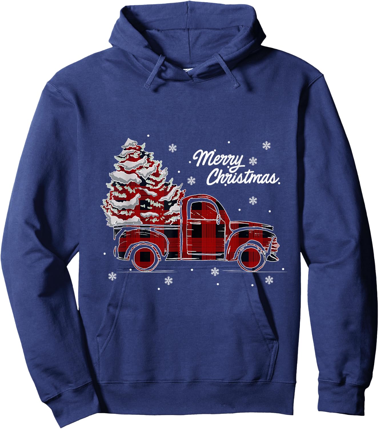Red Truck Buffalo Plaid Vintage Merry Christmas Hoodie - Hoodie | Navy