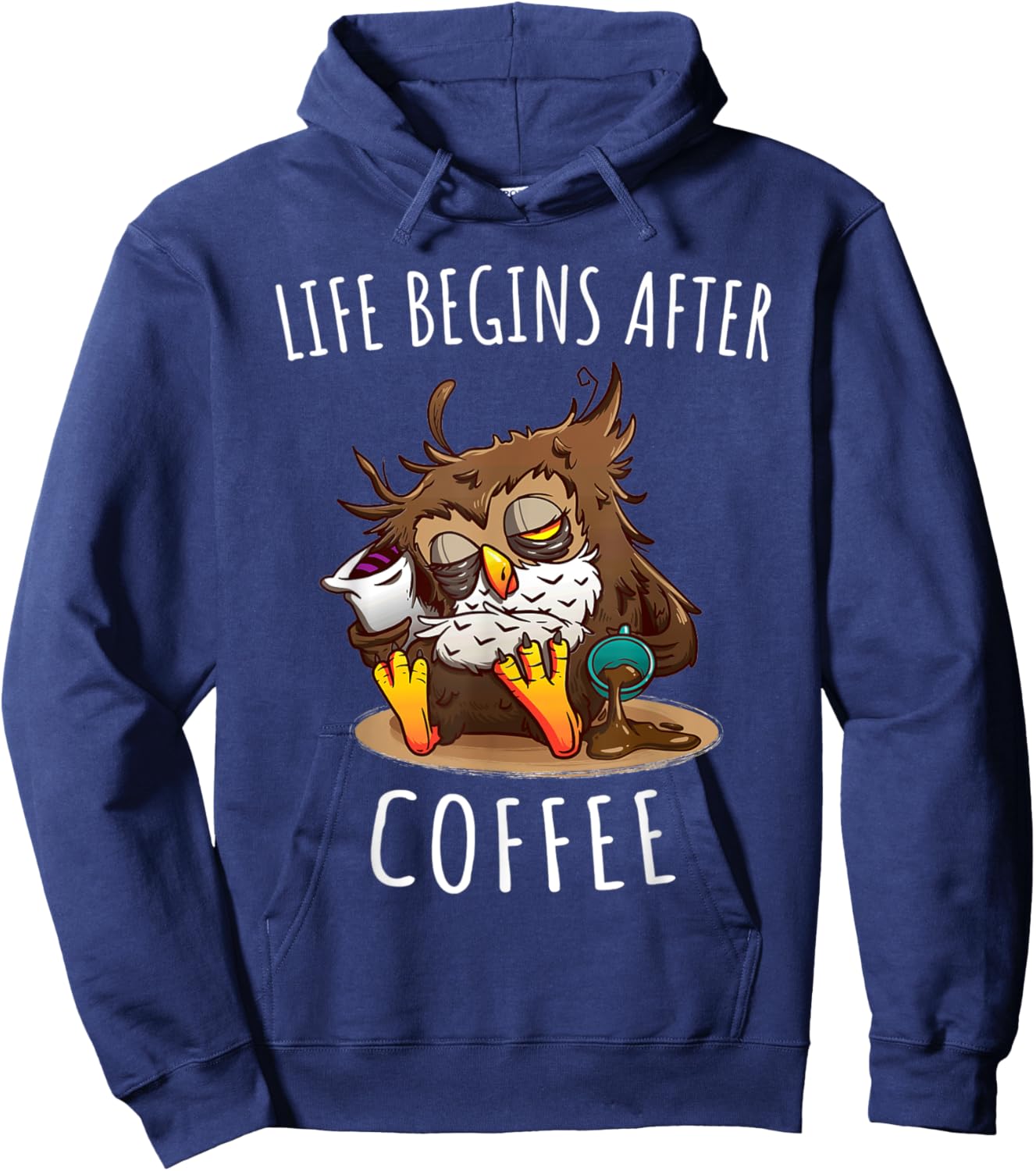 Life Begins After Coffee Caffeine Owl Lover Hoodie - Hoodie | Navy