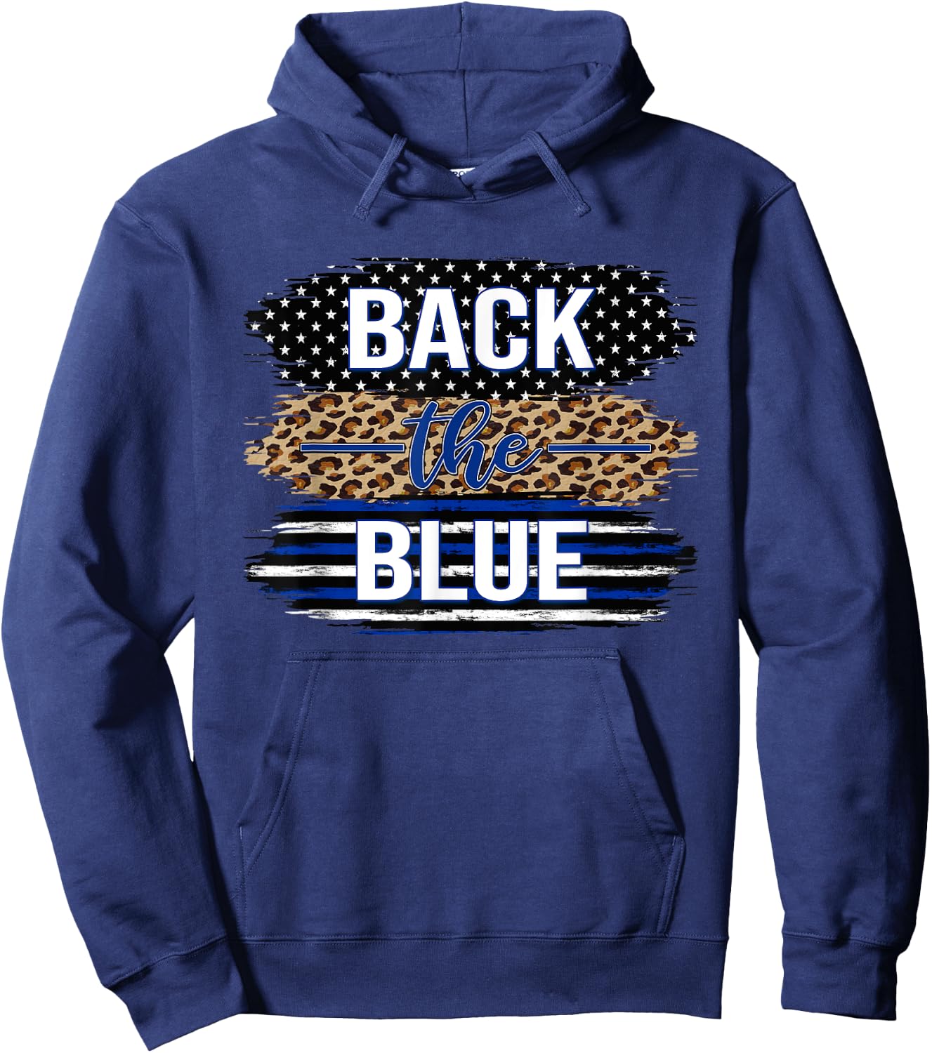 Back The Blue Women's Leopard Support Police Stars Stripes Hoodie - Hoodie | Navy