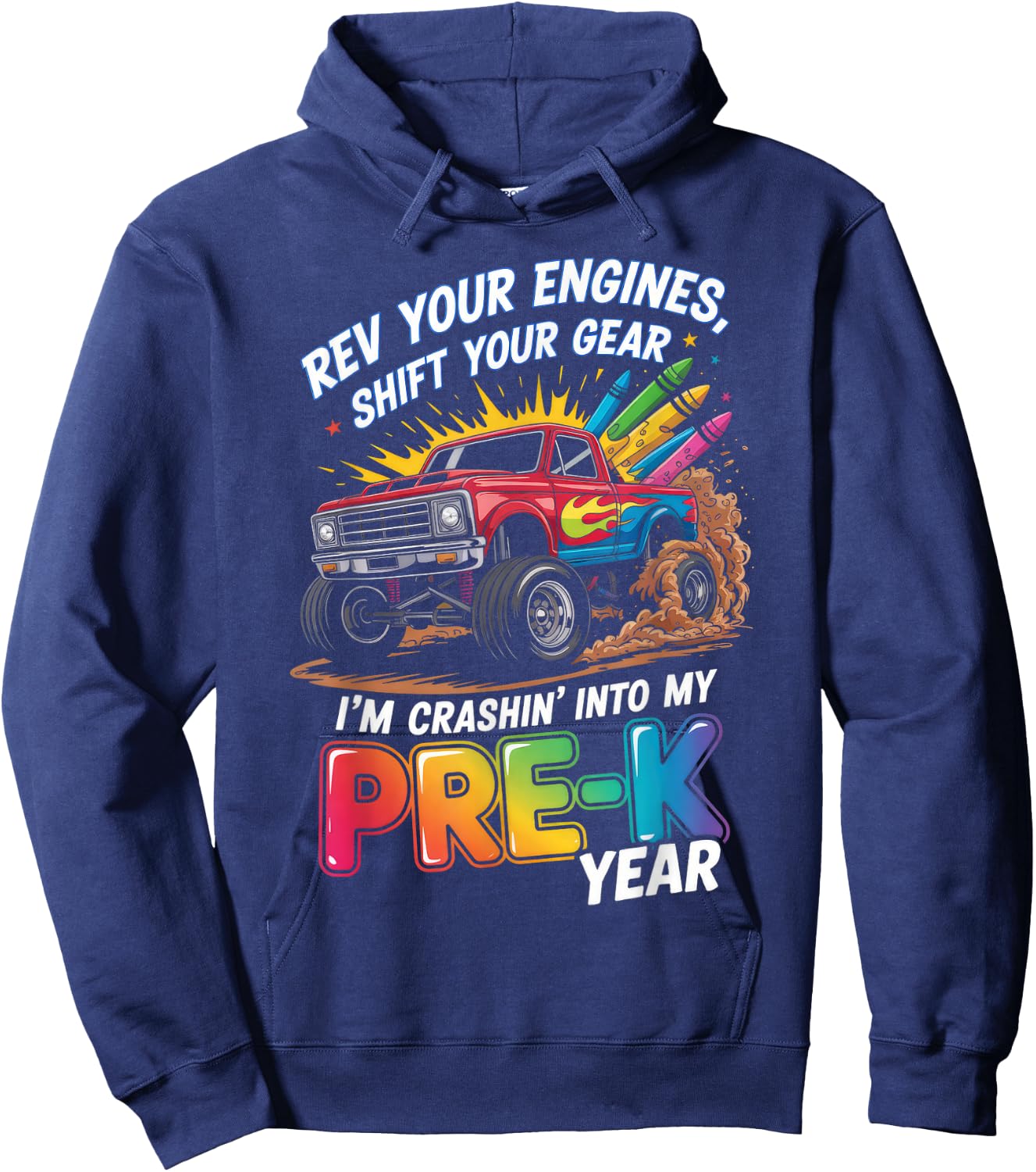 Back to School Pre-K Preschool Monster Truck First Day Boys Hoodie - Hoodie | Navy