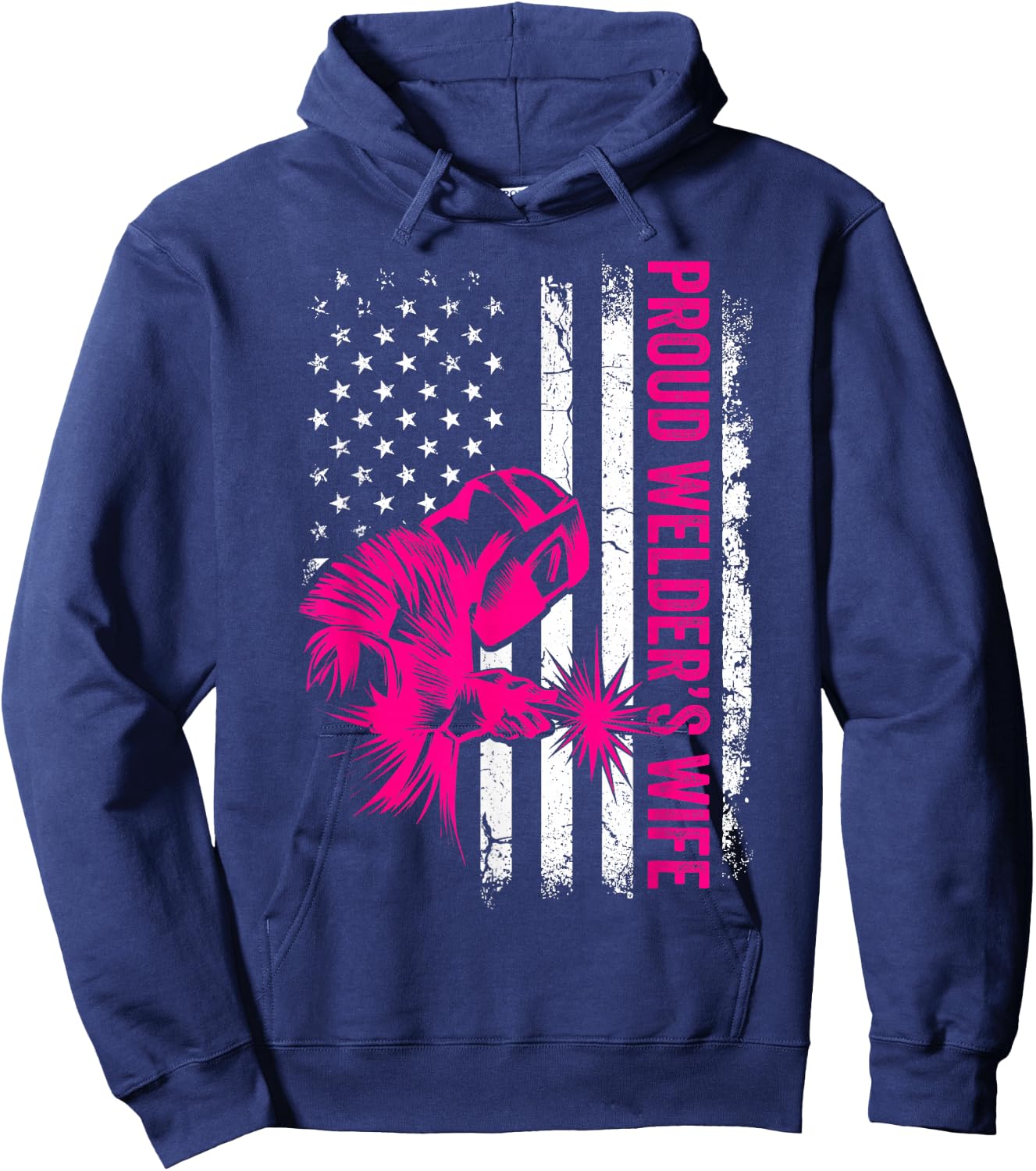 Welder Vintage USA American Flag Patriotic Proud Welder Wife Hoodie - Hoodie | Navy
