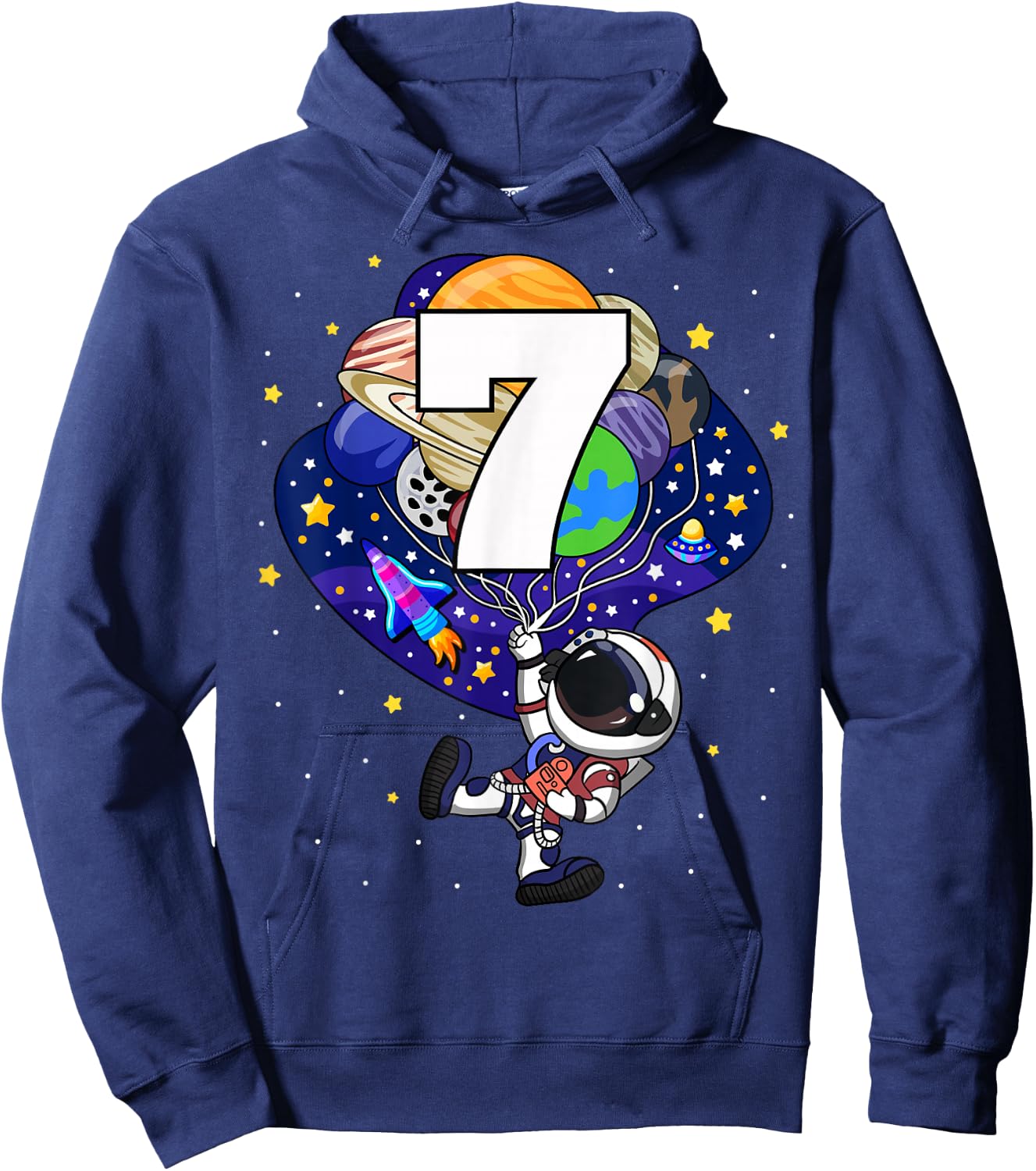 Space Astronaut 7th Birthday Boy Number 7 Seven Year Old Hoodie - Hoodie | Navy