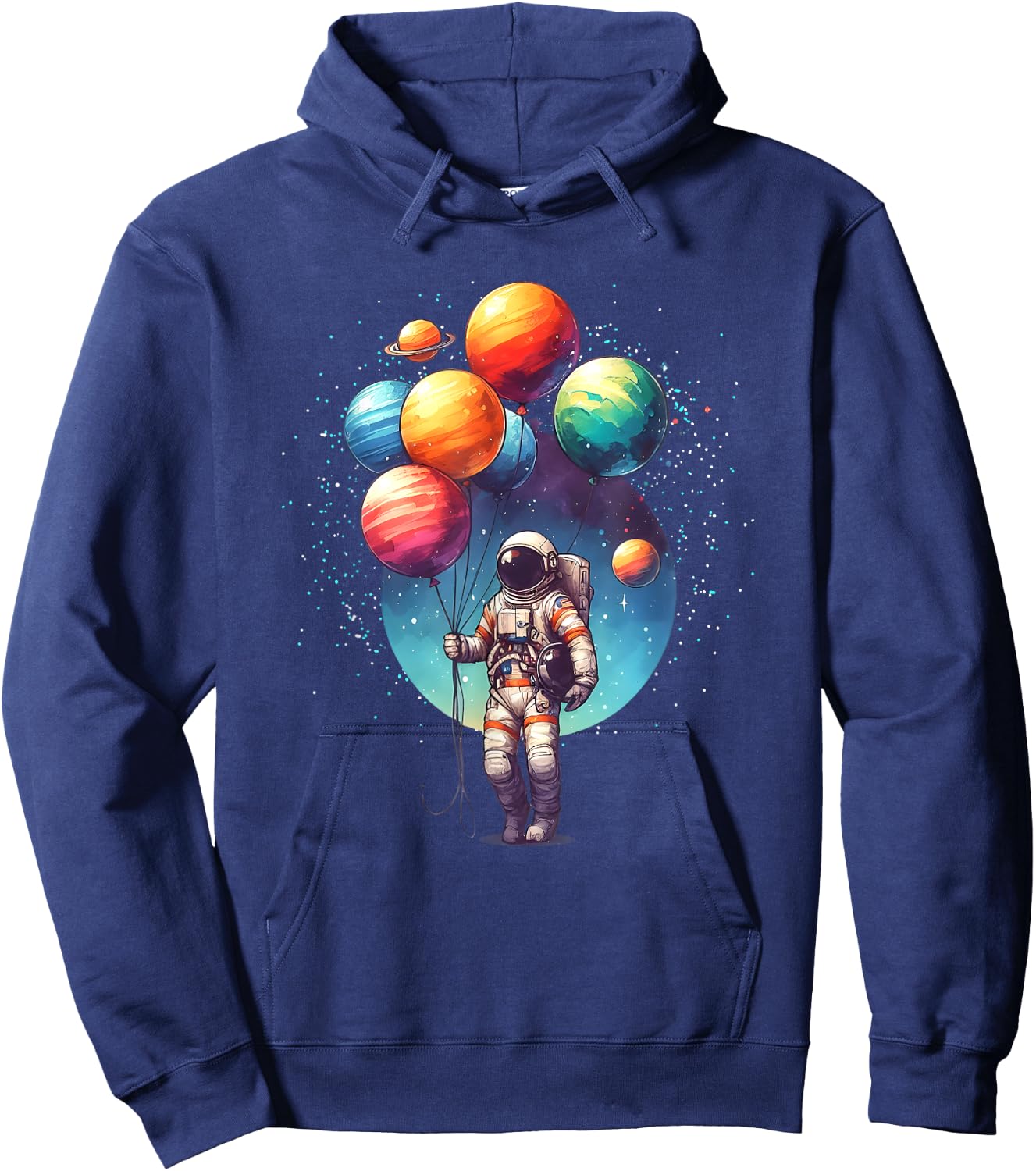 Astronaut Holding Planet Balloons Boy Girl Kids STEM Hoodie - Hoodie | Navy
