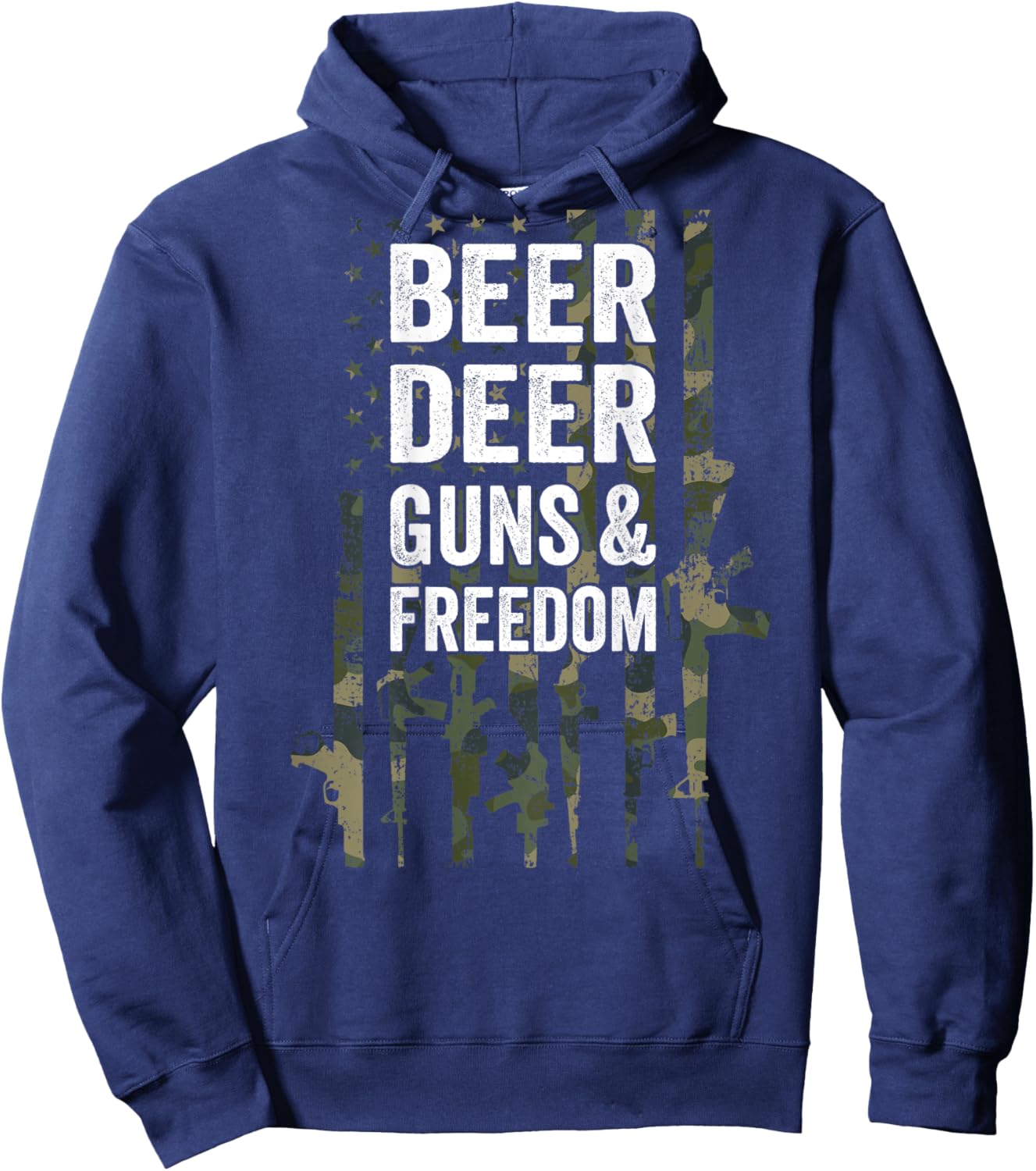 Beer Deer Guns & Freedom - Funny Buck Hunting CAMO - ON BACK Men Hoodie - Hoodie | Navy