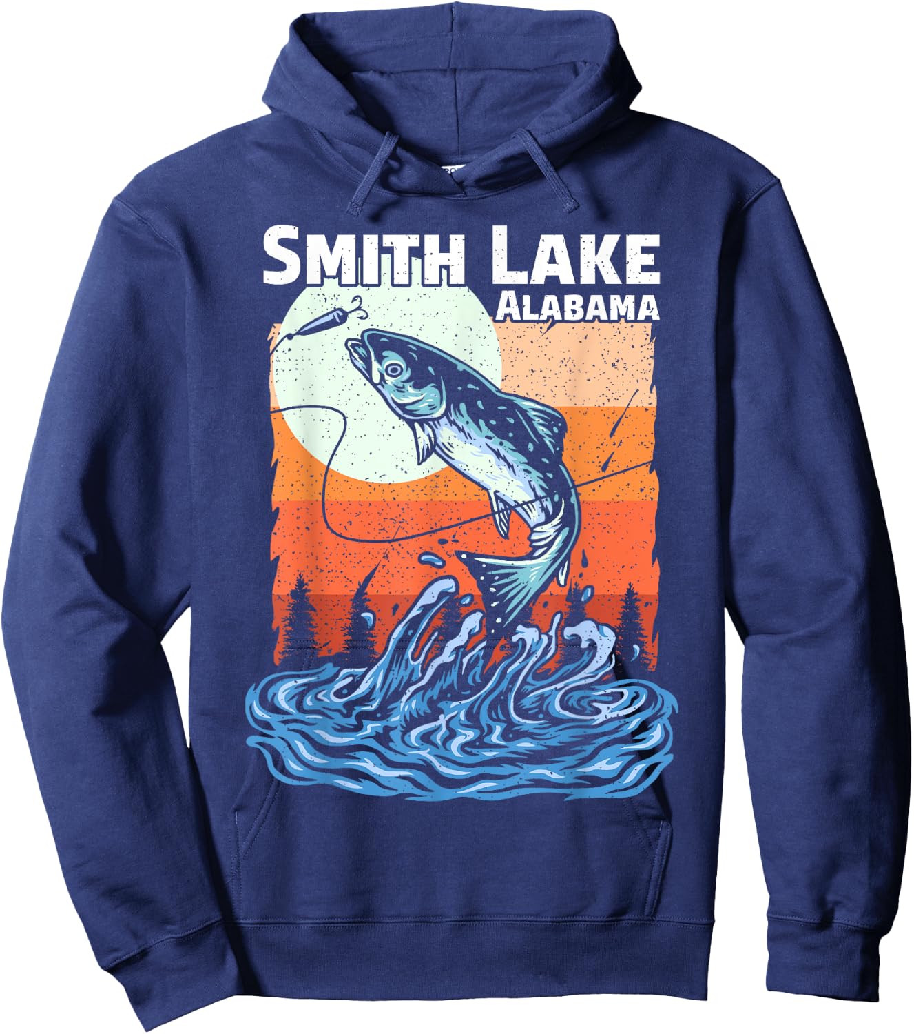 Summer Fishing Retro Sunset Alabama Smith Lake Women Kids Hoodie - Hoodie | Navy