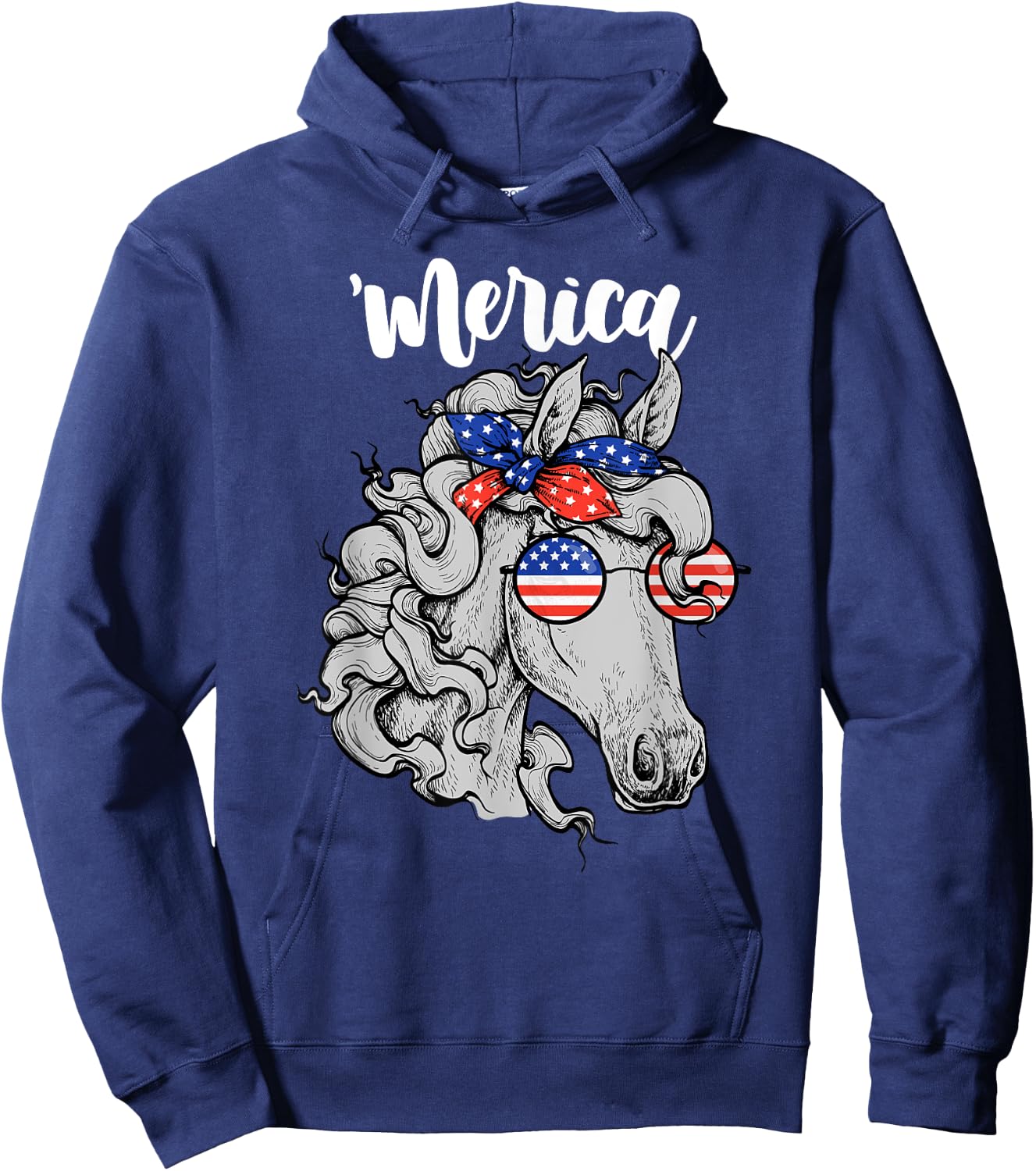 Patriotic Horse 4th Of July Merica American Flag USA Horse Hoodie - Hoodie | Navy