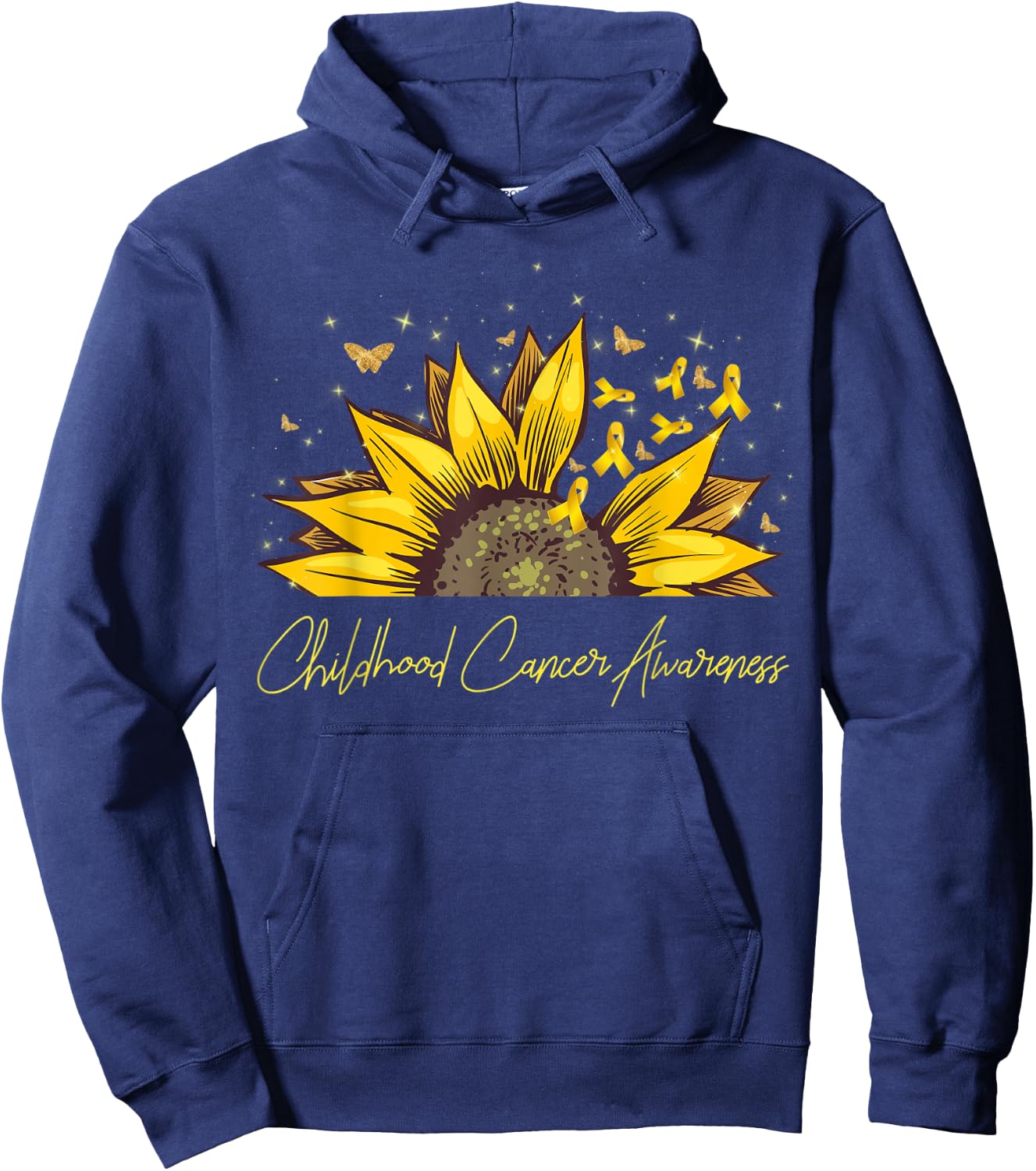 Gold Ribbon Sunflower Childhood Cancer Awareness Support Hoodie - Hoodie | Navy