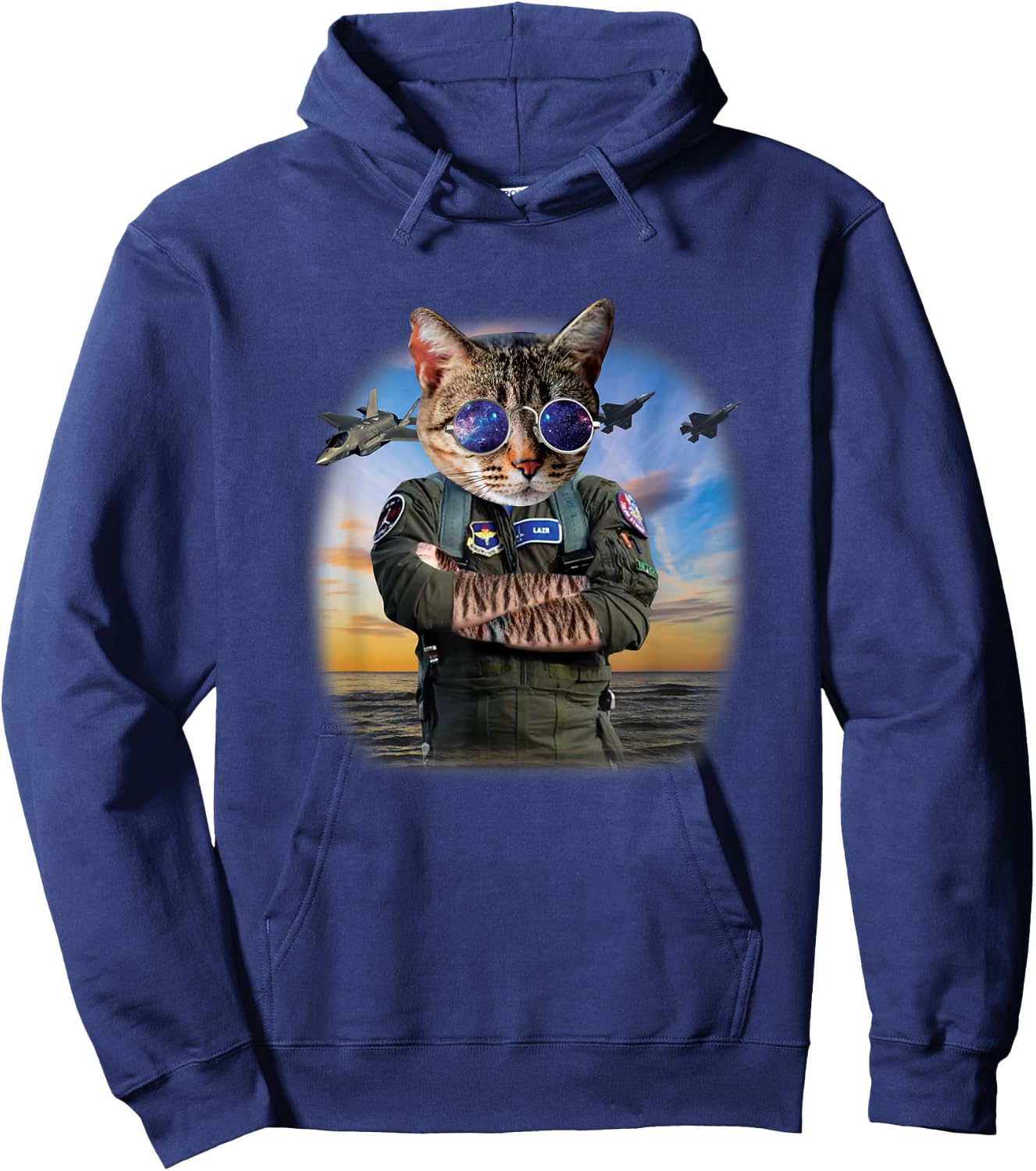 Funny Cat F22 Raptor Fighter Jet Aviator Air force gift Women Kids Hoodie - Hoodie | Navy
