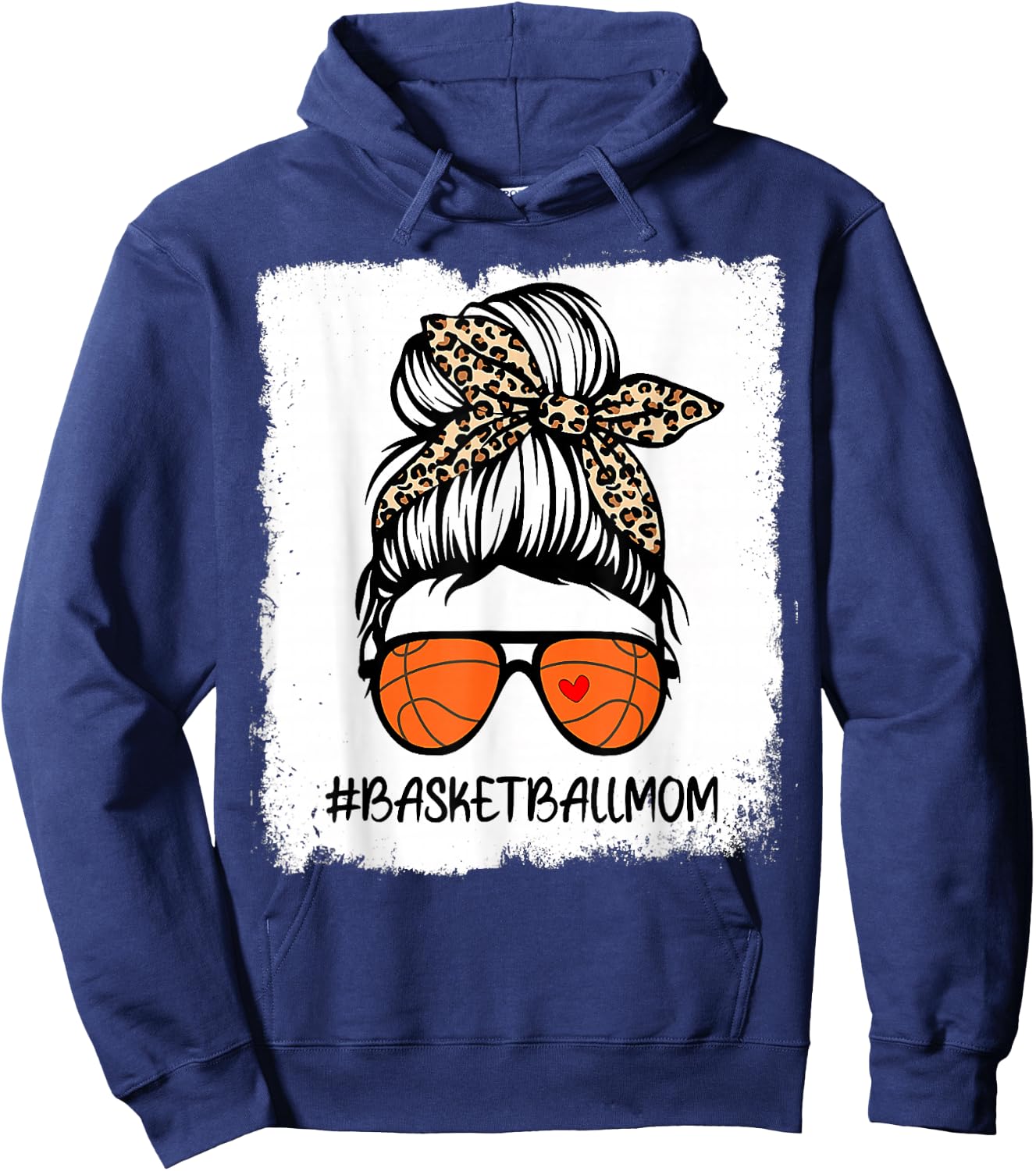 Bleached Basketball Mom Life Leopard Messy Bun Game Day Hoodie - Hoodie | Navy