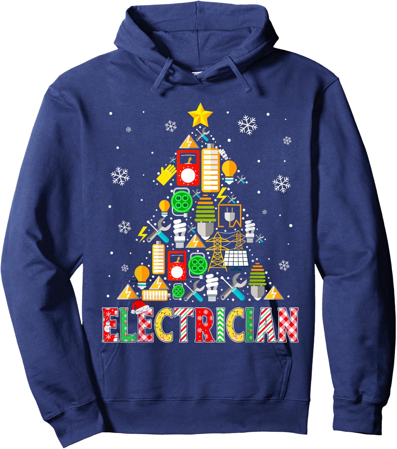 Electrician Christmas Tree Funny Matching Men Women Kids Hoodie - Hoodie | Navy