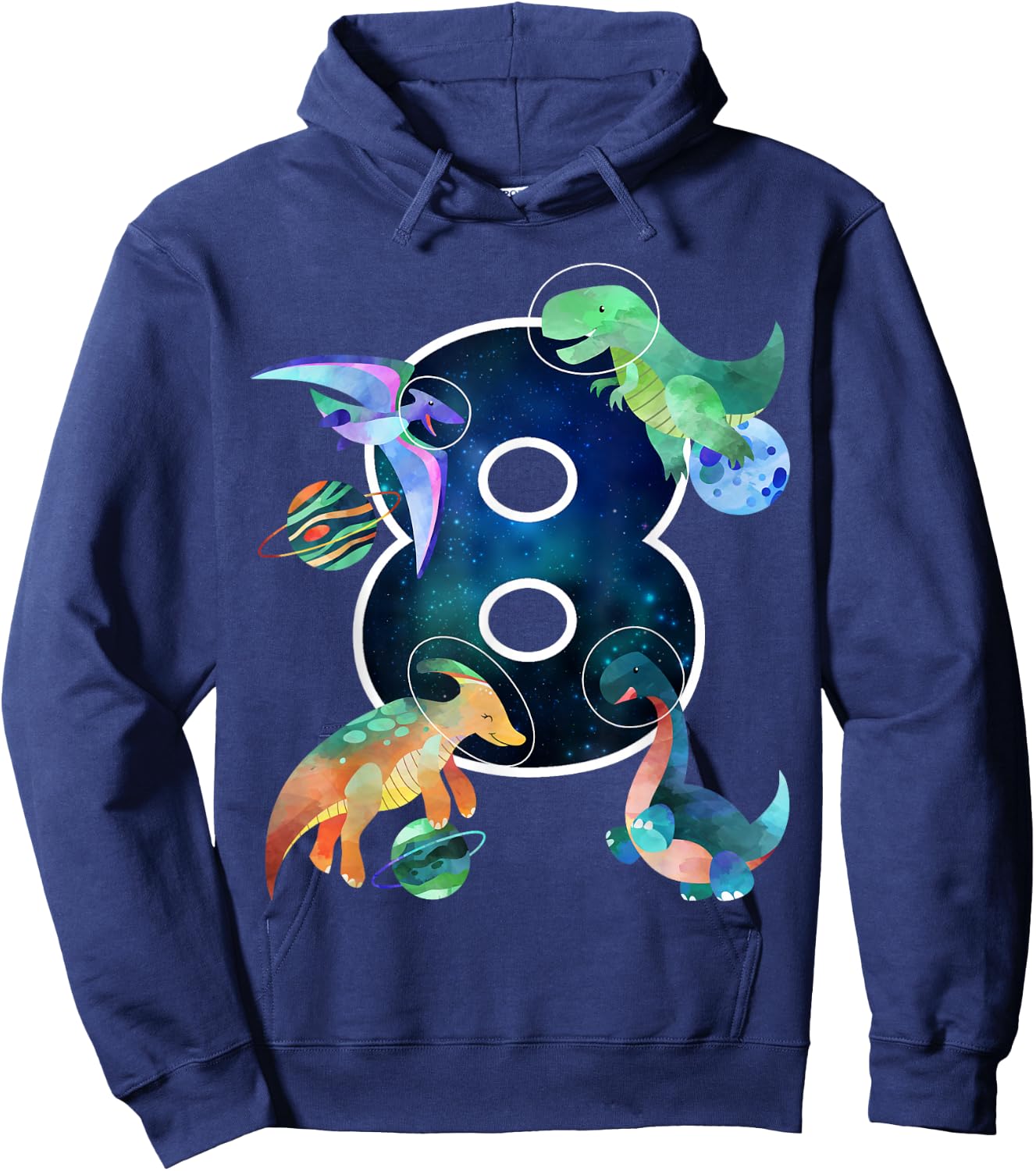 Kids Astronaut Outer Space Dinosaurs 8th Birthday Boy Gift Hoodie - Hoodie | Navy